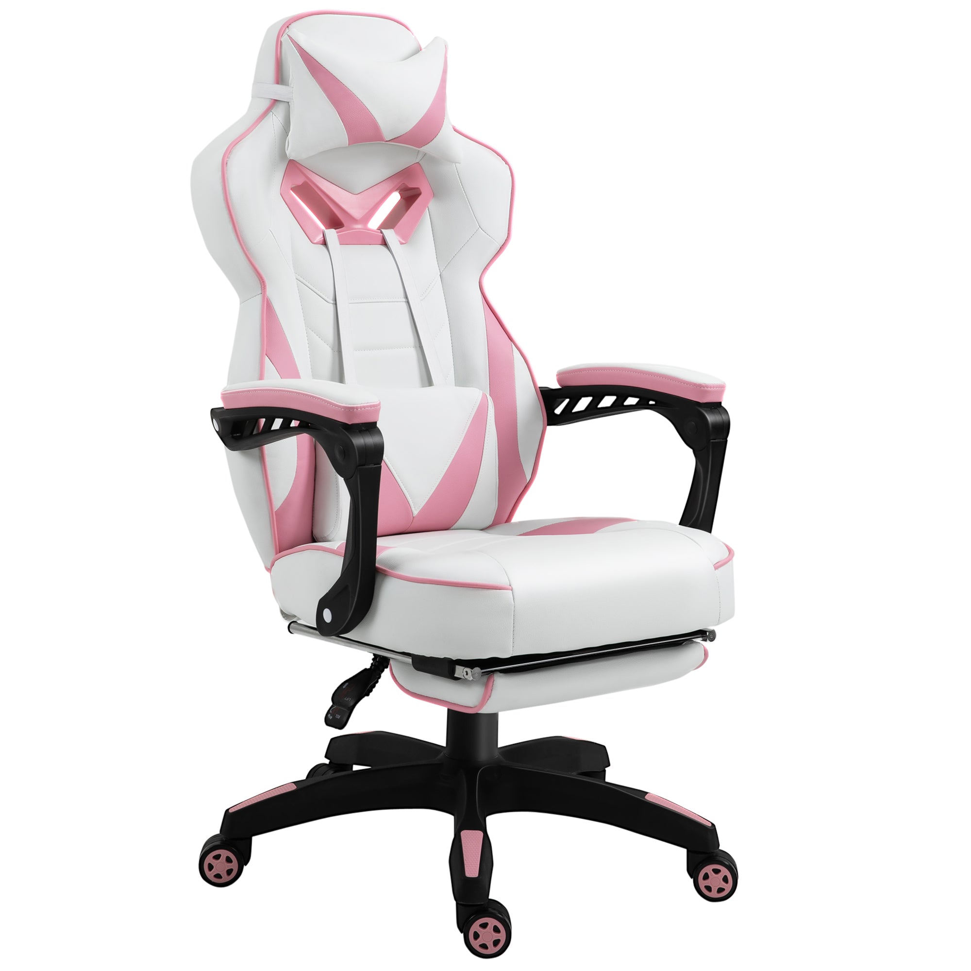 Ergonomic Racing Gaming Chair Office Desk Chair Adjustable Height Recliner with Wheels, Headrest, Lumbar Support, Retractable Footrest, Pink