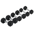 Rubber Hex Dumbbell Set 2x5kg 2x6kg 2x8kg for Home Gym Strength Training - Black