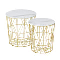Set of 2 Nesting Round Side Tables with Storage and Removable Top - White