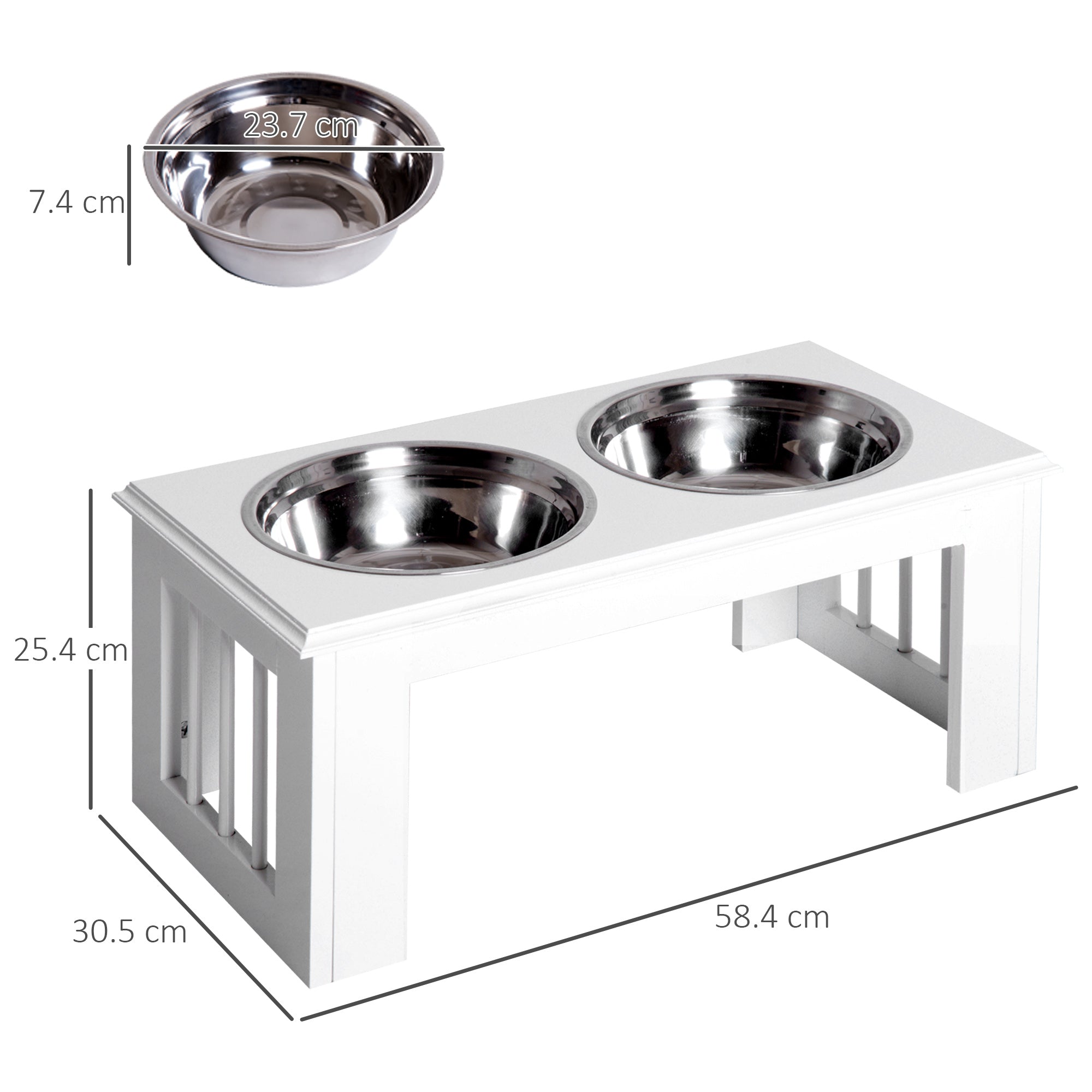 Stainless Steel Pet Feeder, 58.4Lx30.5Wx25.4H cm-White