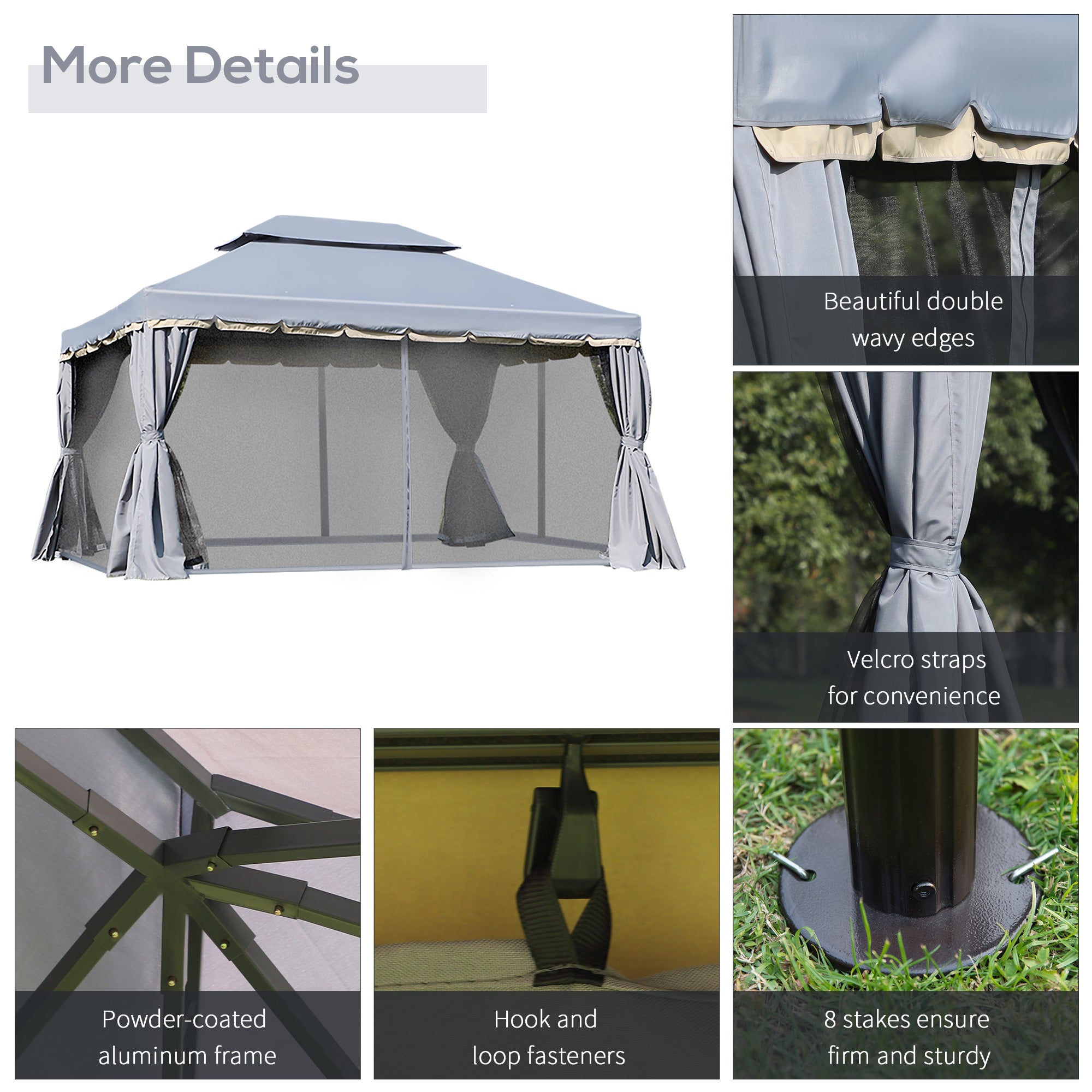 3 x 4m Aluminium Alloy Gazebo Marquee Canopy Pavilion Patio Garden Party Tent Shelter with Nets and Sidewalls - Grey