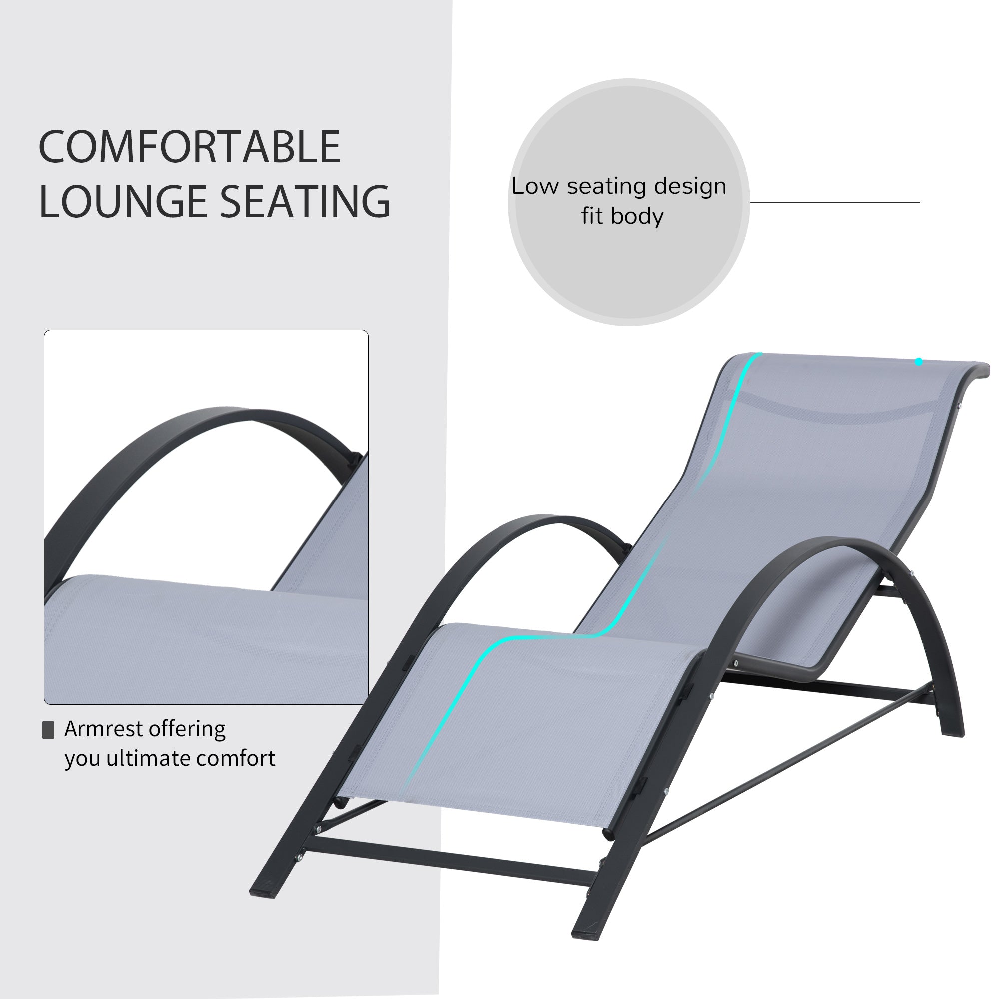3 Piece Outdoor Recliner Lounge Set with Table - Light Grey