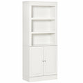 Kitchen Cupboard 6-Tier Shelving Freestanding Storage Cabinet with 3 Open Compartments and Double Door - White