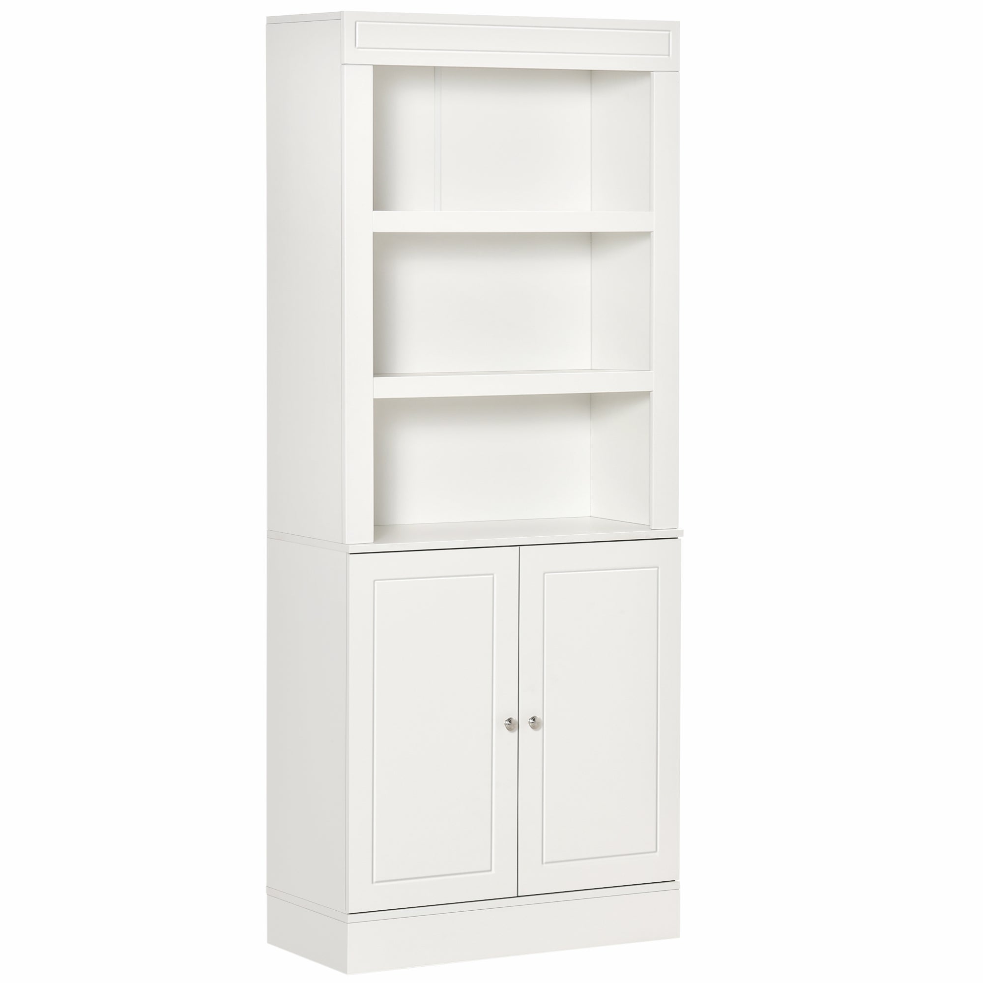 Kitchen Cupboard with 6-tier Shelving, Freestanding Storage Cabinet, Larder pantry, Sideboard with 3 Open Compartments and Double-door, White