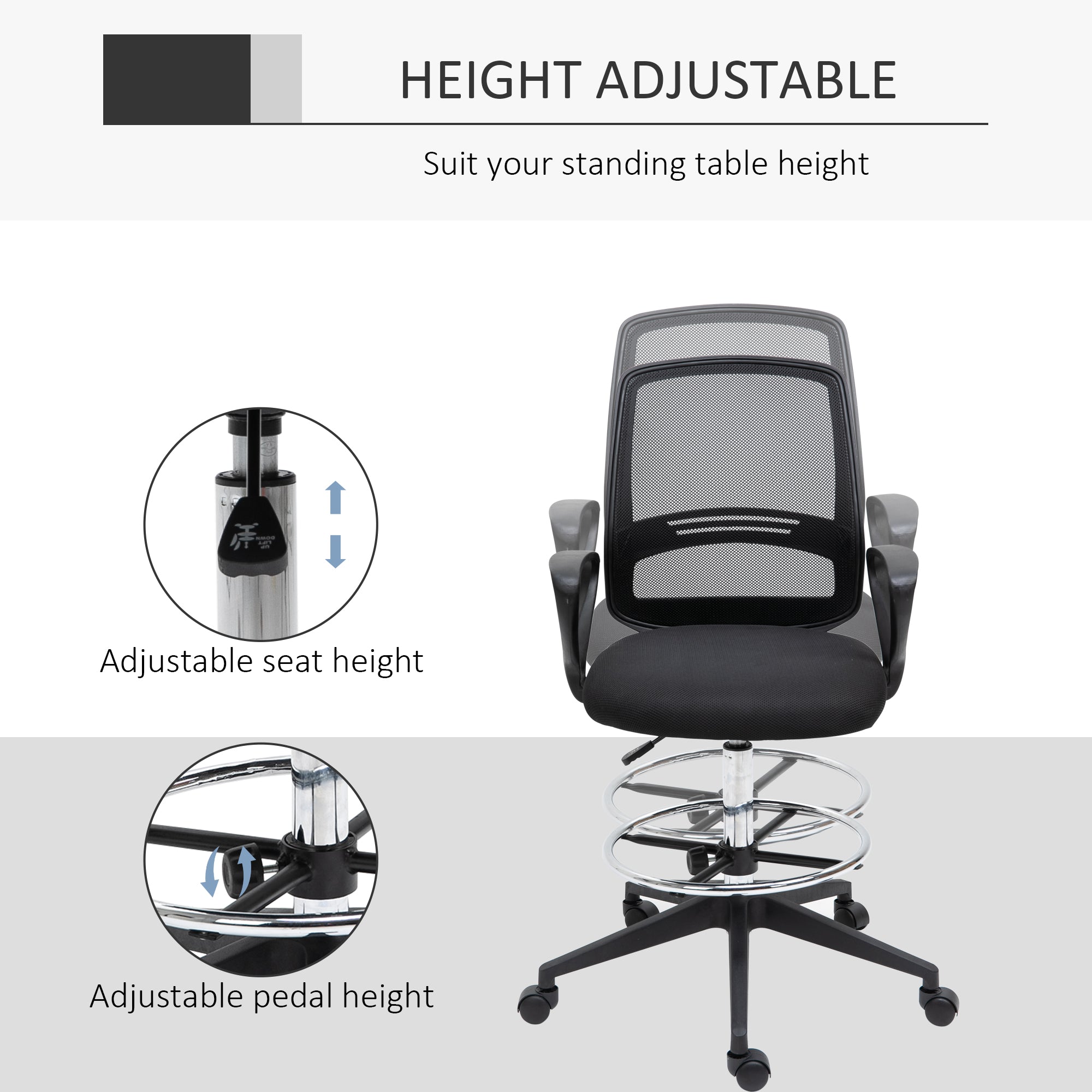 Ergonomic Mesh Back Drafting Chair Tall Office Chair with Adjustable Height and Footrest 360° Swivel