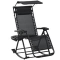 Folding Zero Gravity Rocking Sun Lounger with Headrest and Side Tray - Black