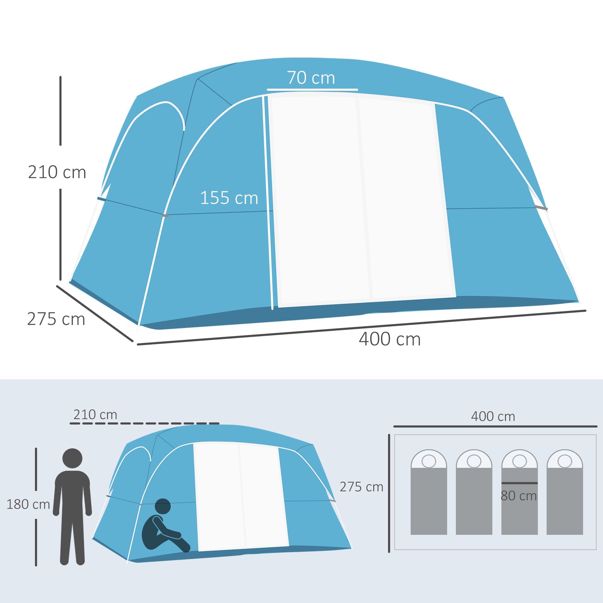 4-8 Person Camping Tent Family Tent with 2 Room, Mesh Windows, Easy Set Up for Backpacking, Hiking, Outdoor, Blue