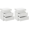 White Bedside Table with LED Light and Two Drawers - White