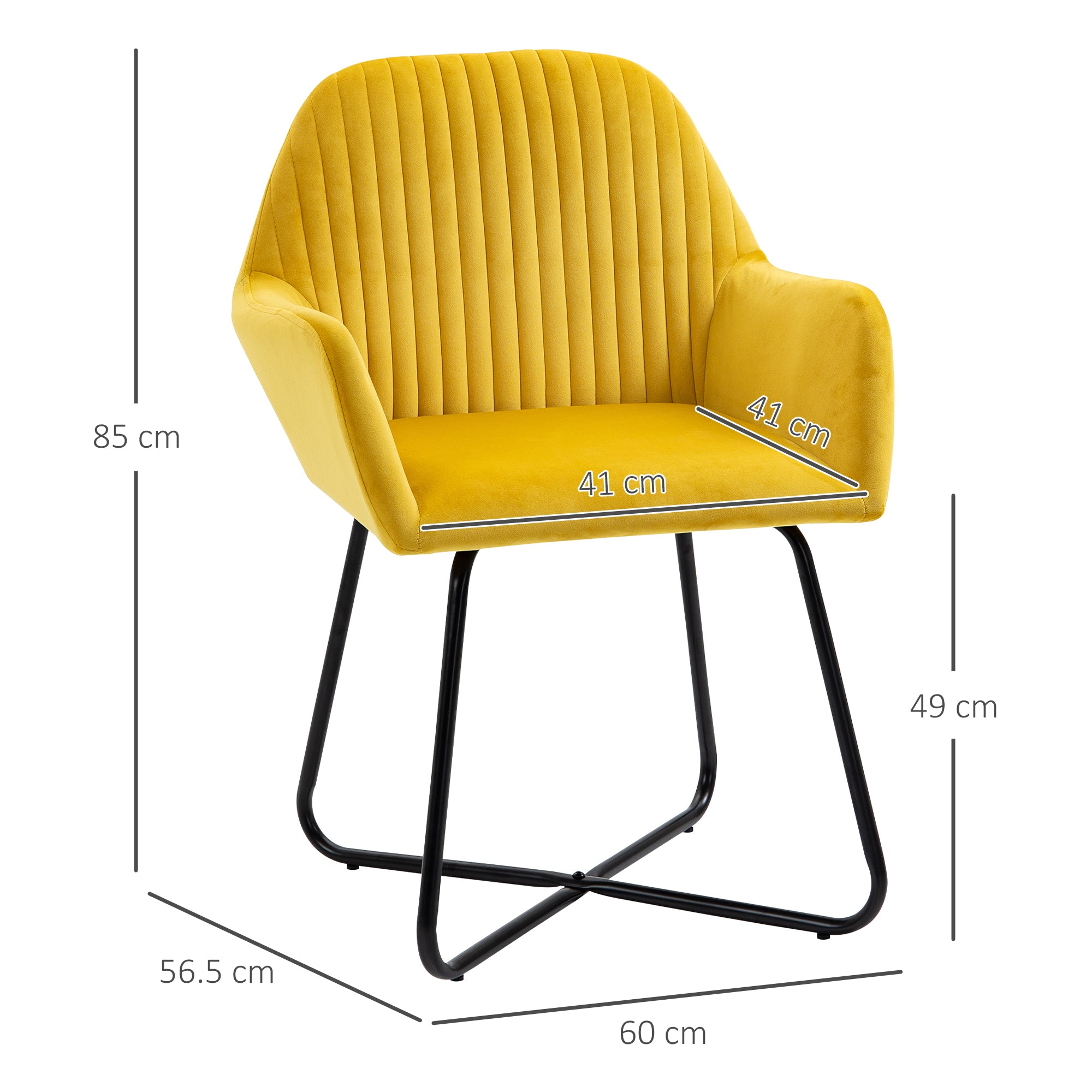 Modern Arm Chair Upholstered Accent Chair with Metal Base for Living Room Yellow