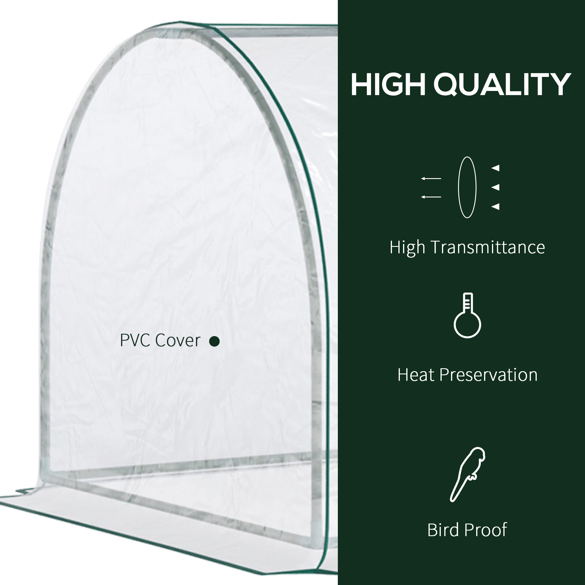 Tunnel Greenhouse Green Grow House for Garden Outdoor, Steel Frame, PVC Cover, Transparent, 250 x 100 x 80cm