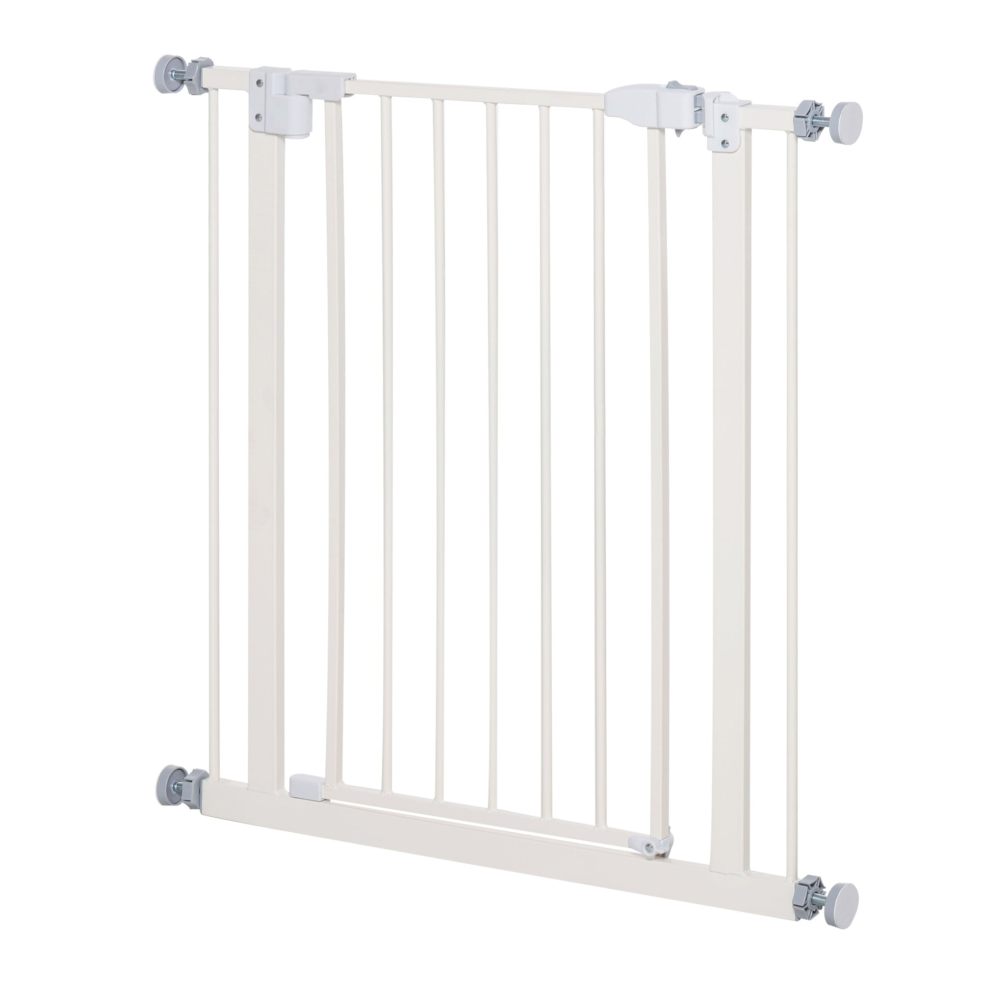 Pet Metal Safety Gate Pressure Fitted Stair Barrier for Dog Expandable Fence with Auto-Close Door Double Locking System 74cm to 84 cm White