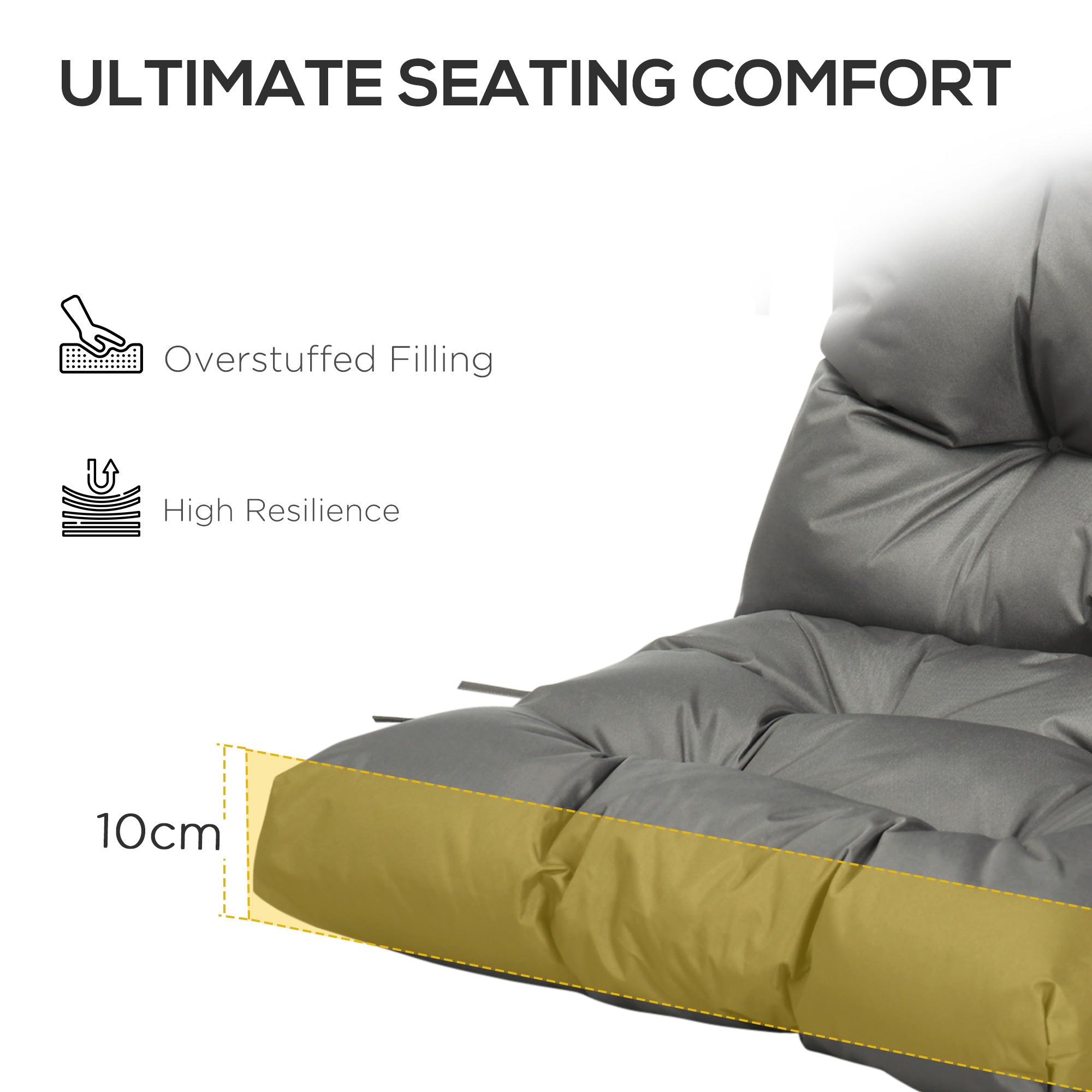 Garden Back Chair Cushion with Backrest for Indoor & Outdoor Seating - Light Grey