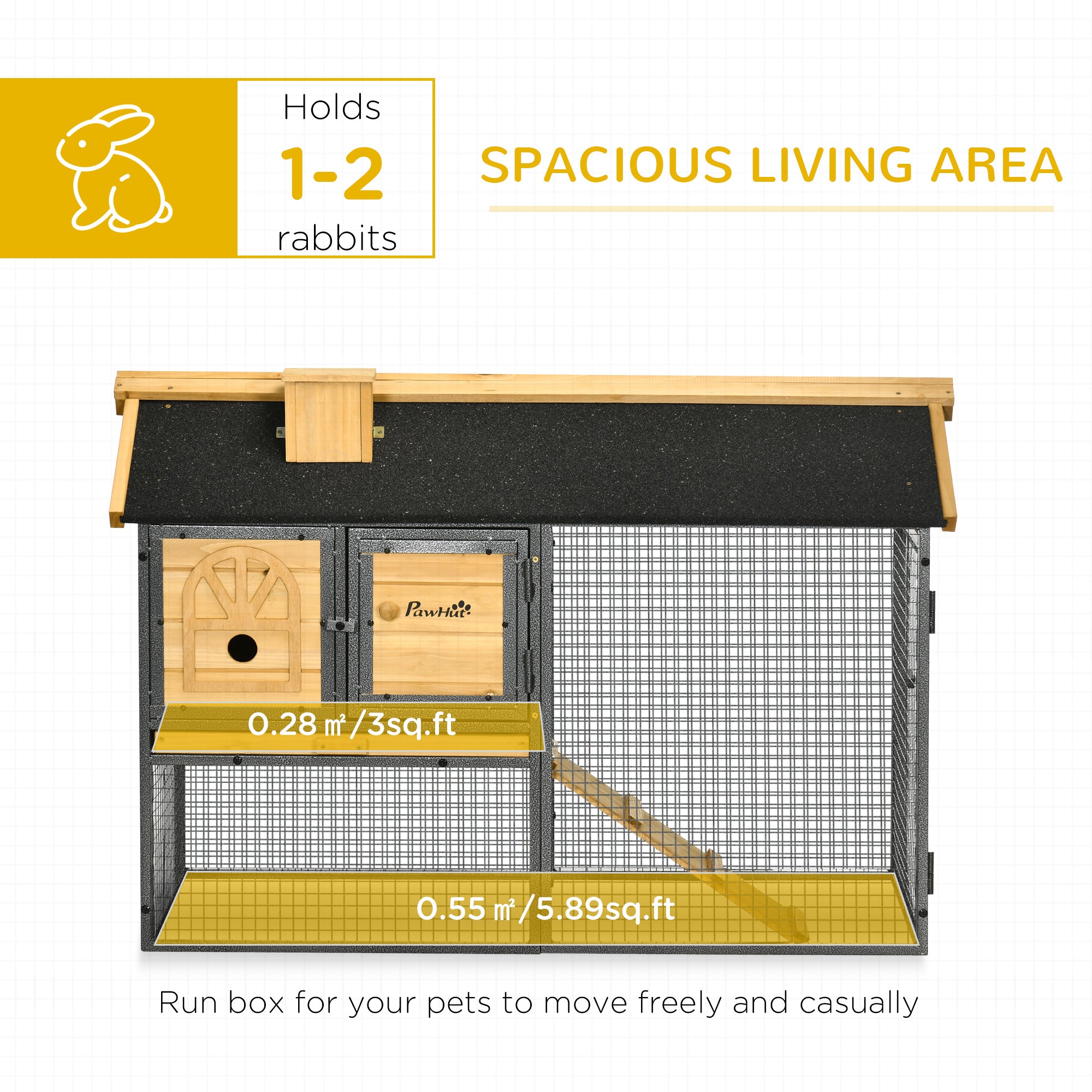 Rabbit Hutch Outdoor Bunny Cage with Run, Removable Tray, Ramp, Small Animal House, 120 x 55.5 x 80 cm