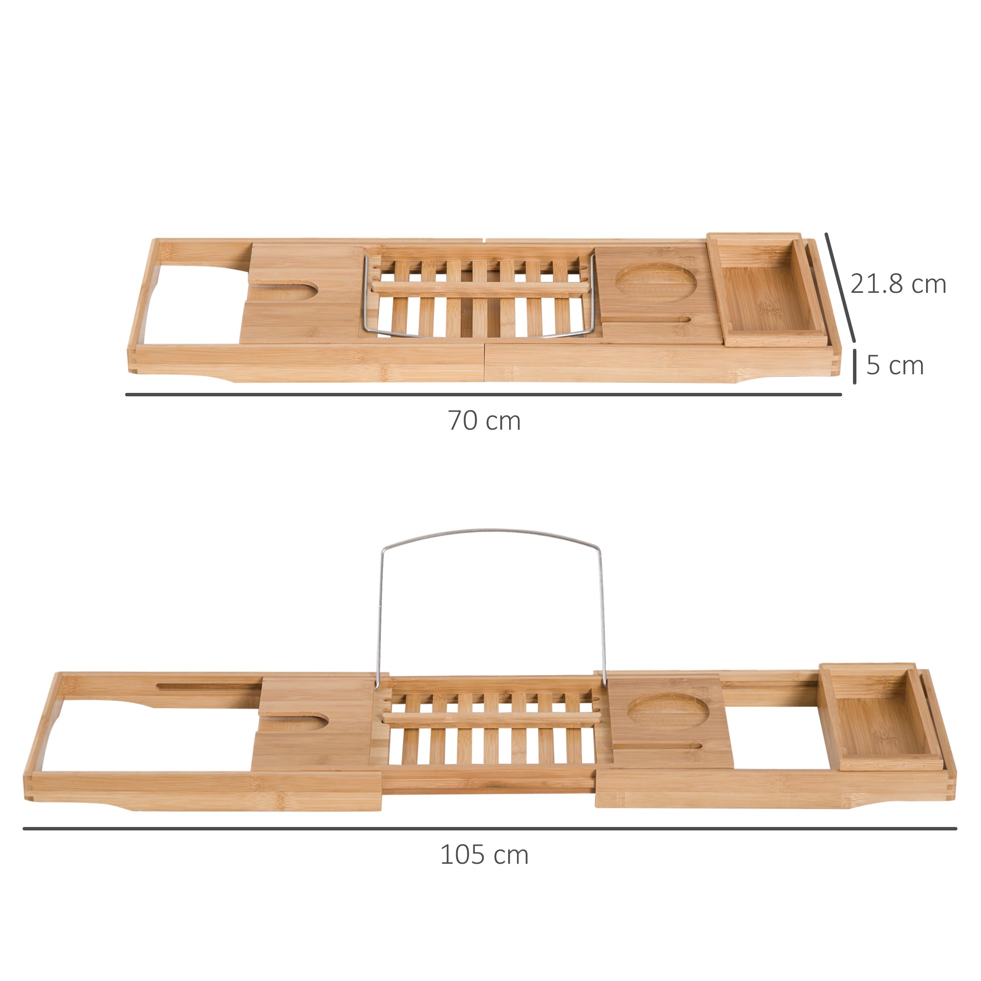 Extendable Bamboo Bathtub Shelf Rack Bath Caddy Tray Set of 2 - Bamboo