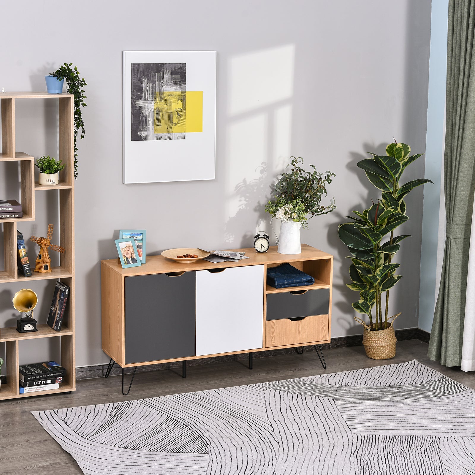 Particle Board 5-Compartment Elevated Storage Unit Black/White