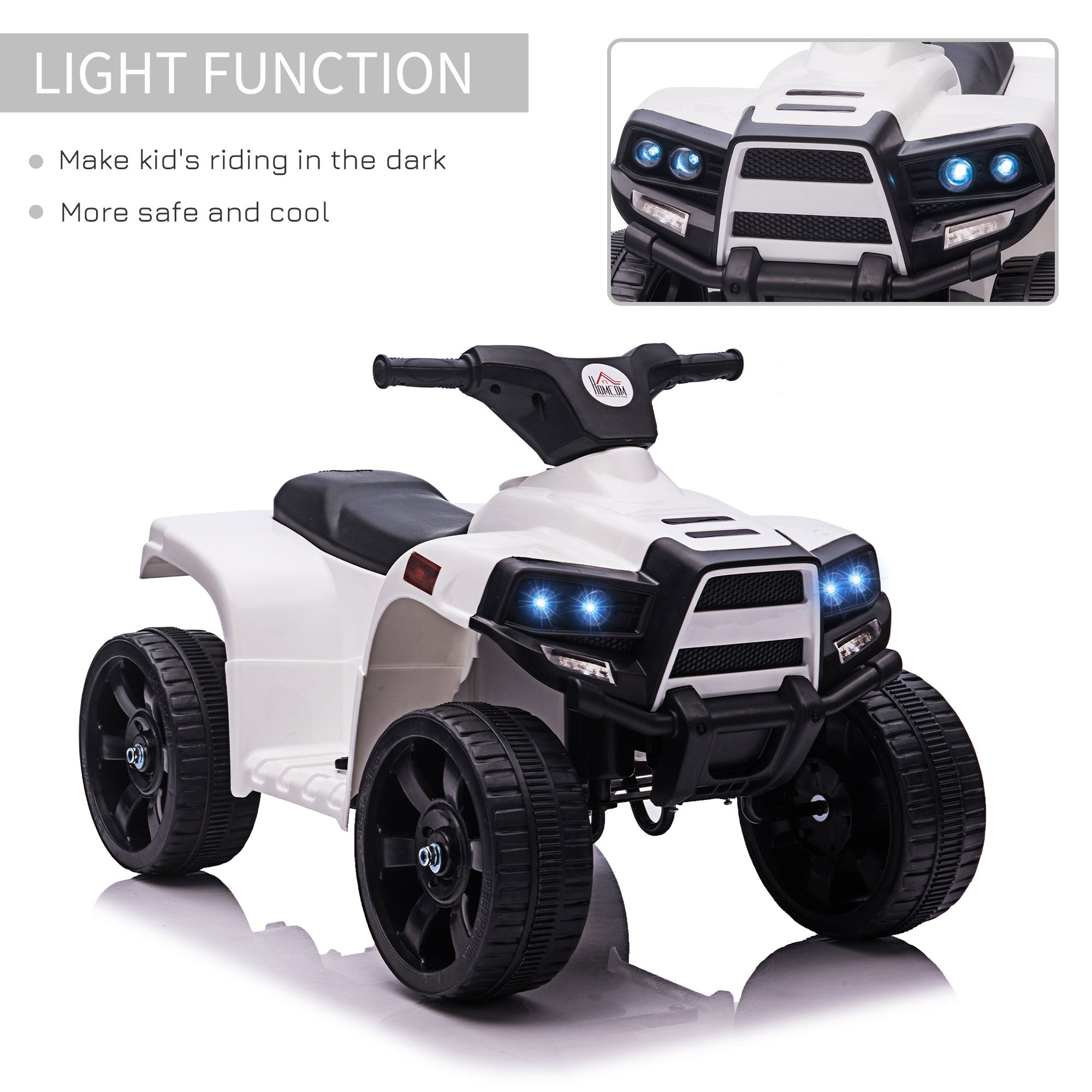 6 V Kids Ride on Cars Quad Bike Electric ATV Toy Quad Bike for Toddlers w/ Headlights Battery Powered for 18-36 months White+Black