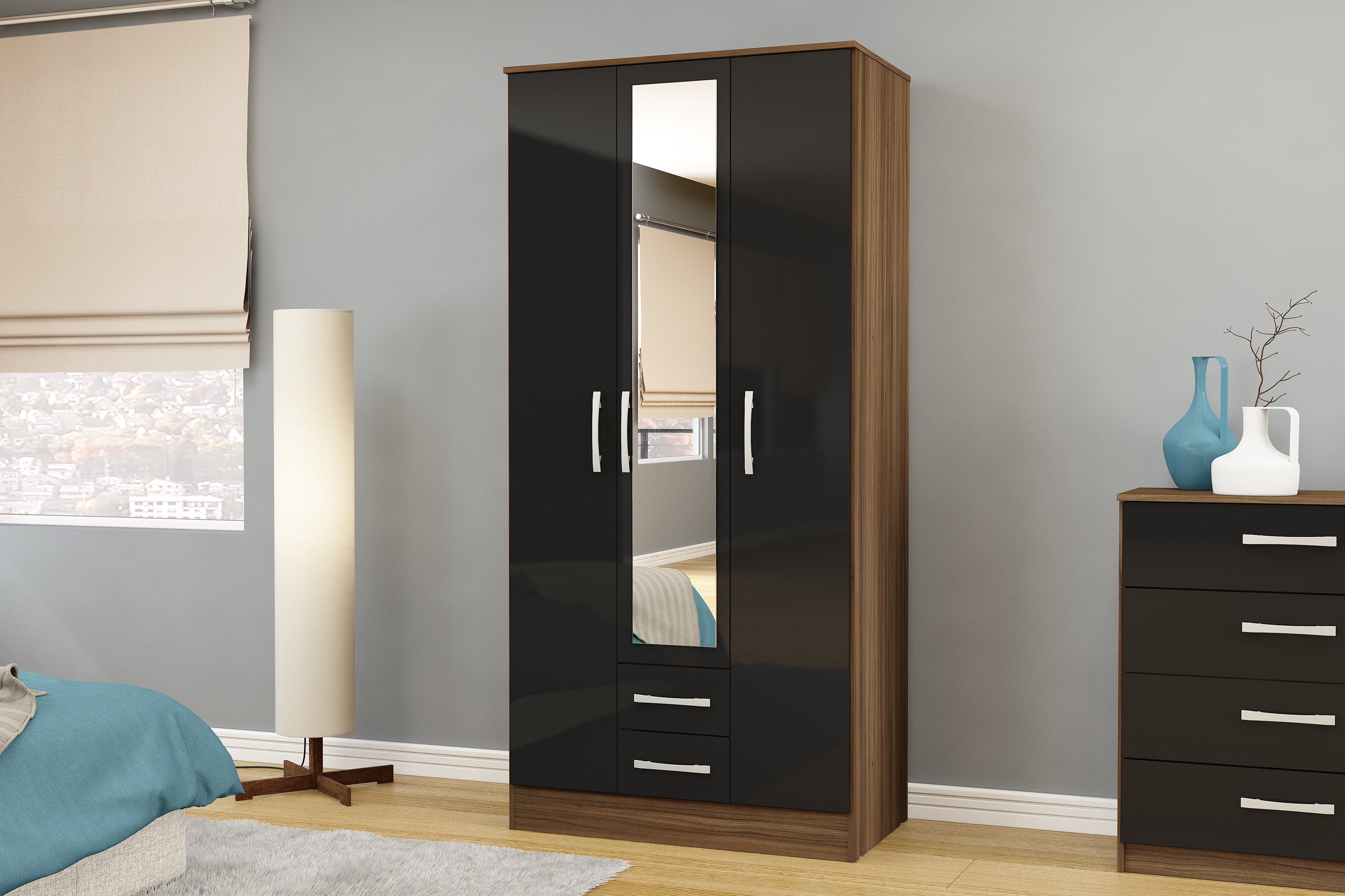 Lynx 3 Door 2 Drawer Wardrobe With Mirror