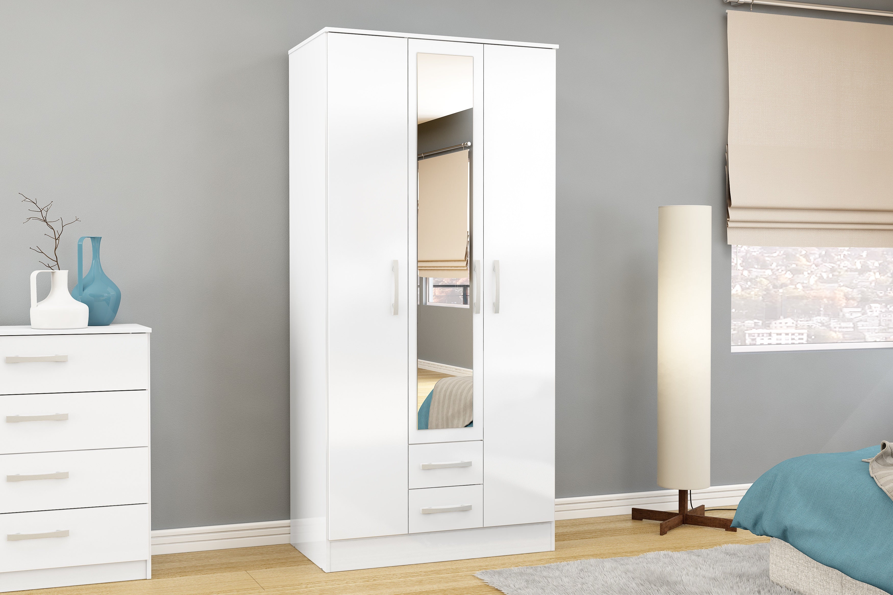 Lynx 3 Door 2 Drawer Wardrobe With Mirror