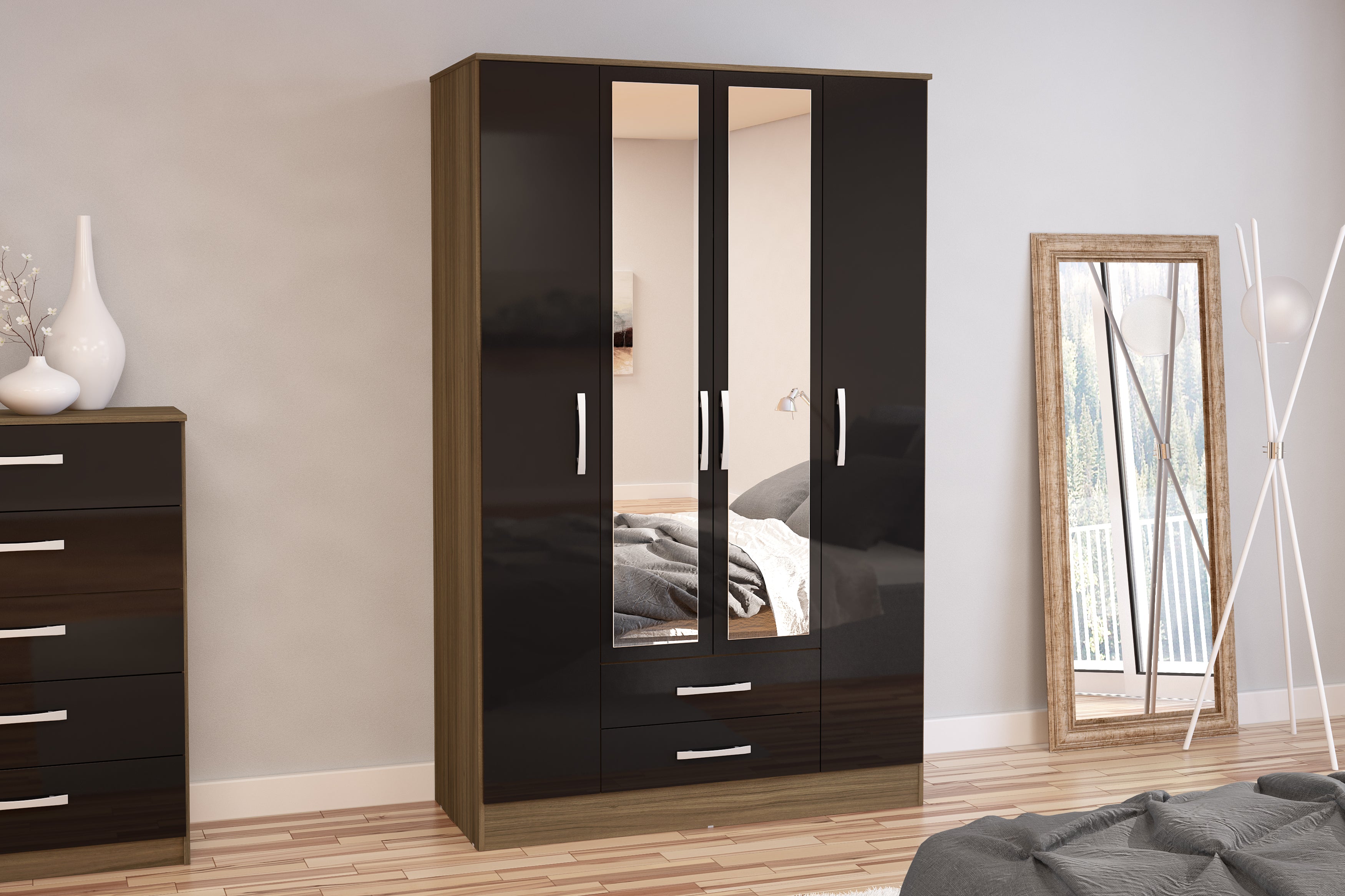 Lynx 4 Door 2 Drawer Wardrobe With Mirror