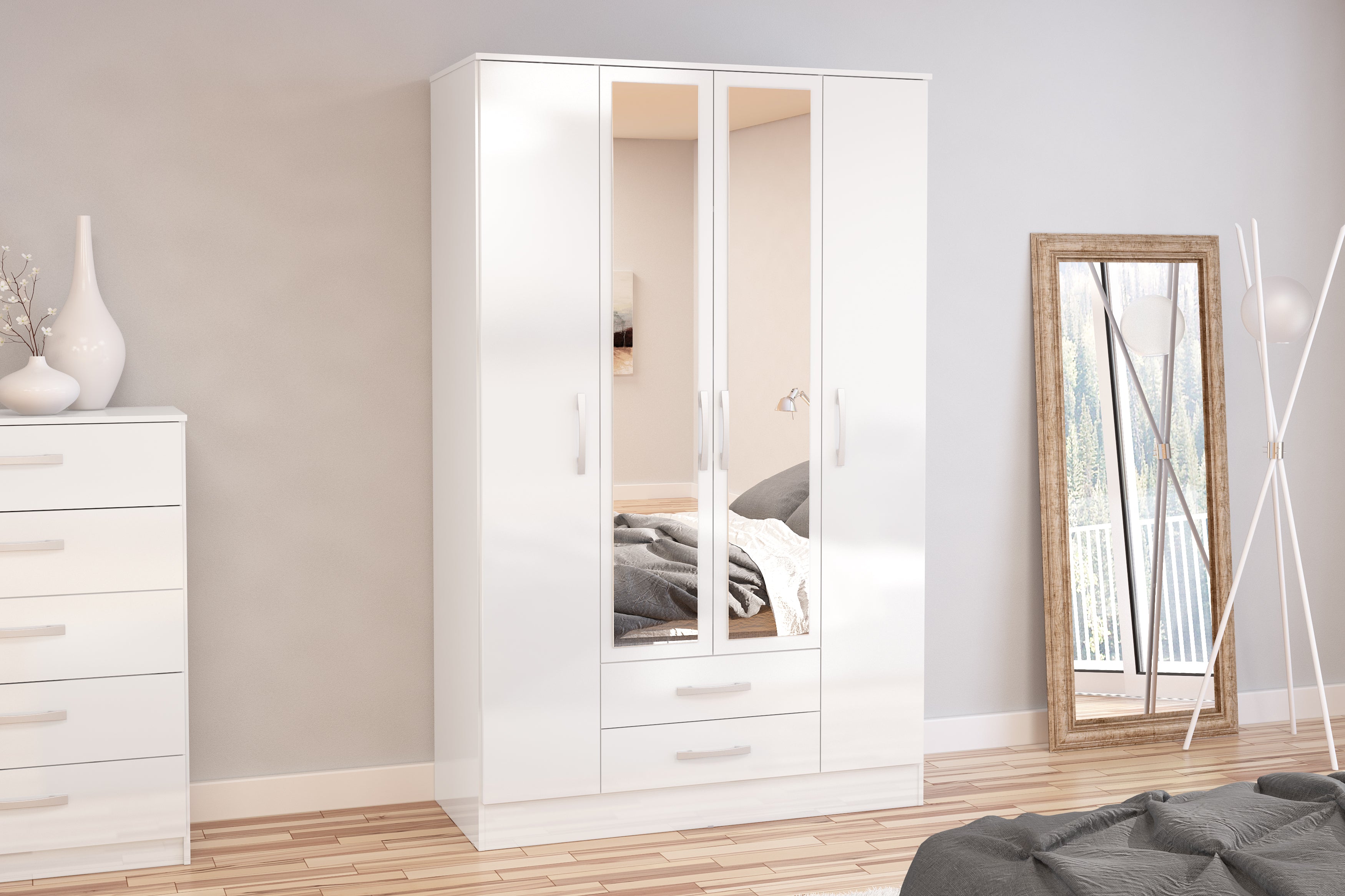 Lynx 4 Door 2 Drawer Wardrobe With Mirror