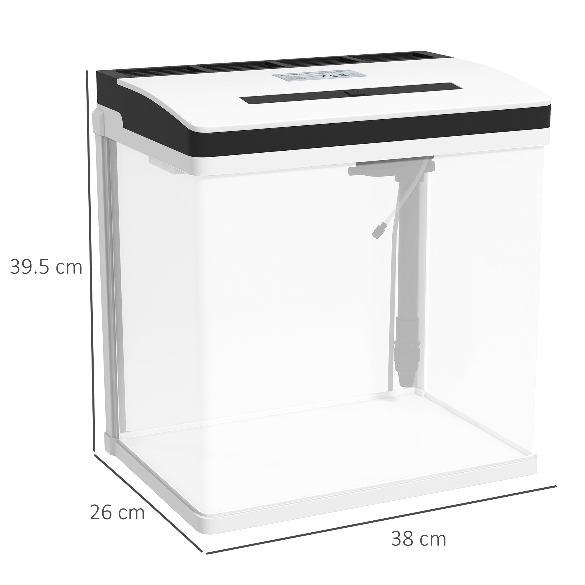 28L Glass Aquarium Fish Tank with LED Lighting and Filter for Betta, Guppy, Shrimp - White