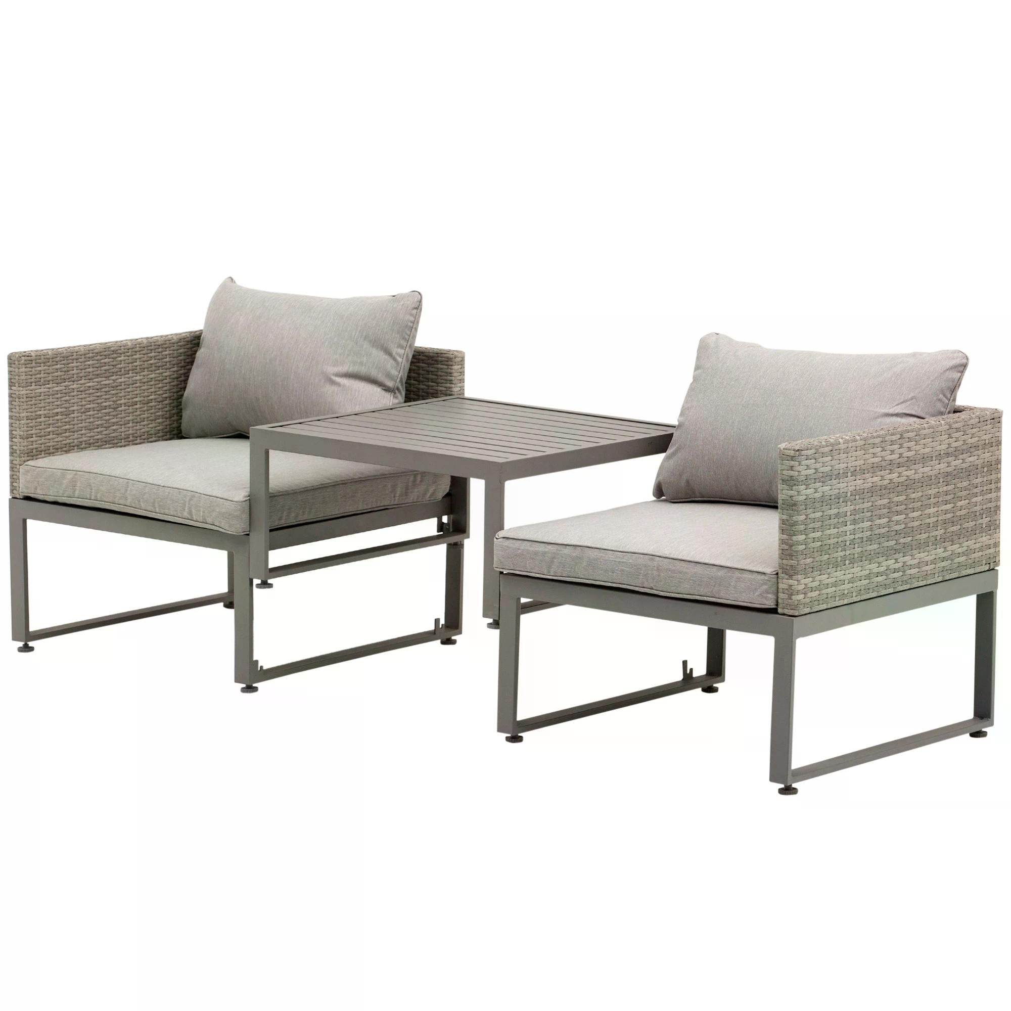 2 Seater Rattan Wicker Adjustable Sofa and Coffee Table Set Outdoor Garden Patio Furniture Lounge Conversation Seat Grey