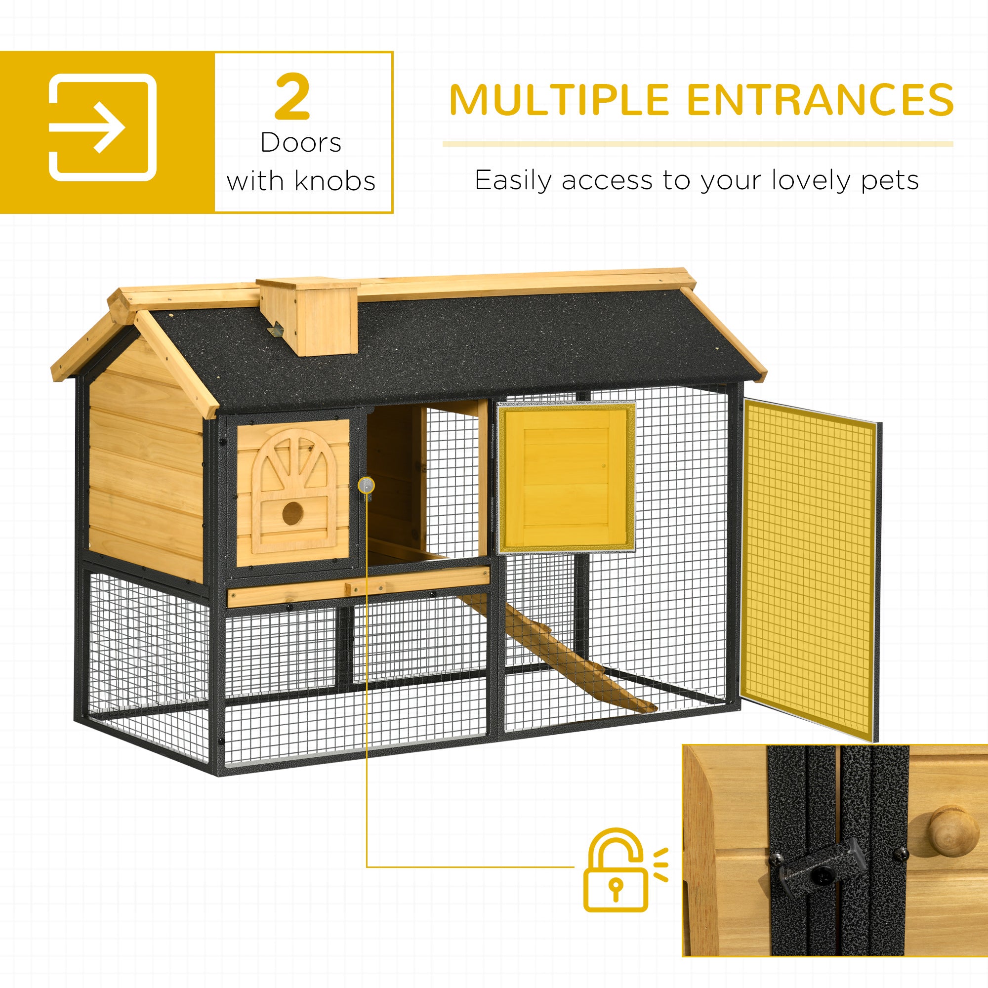 Rabbit Hutch Outdoor Bunny Cage with Run, Removable Tray, Ramp, Small Animal House, 120 x 55.5 x 80 cm