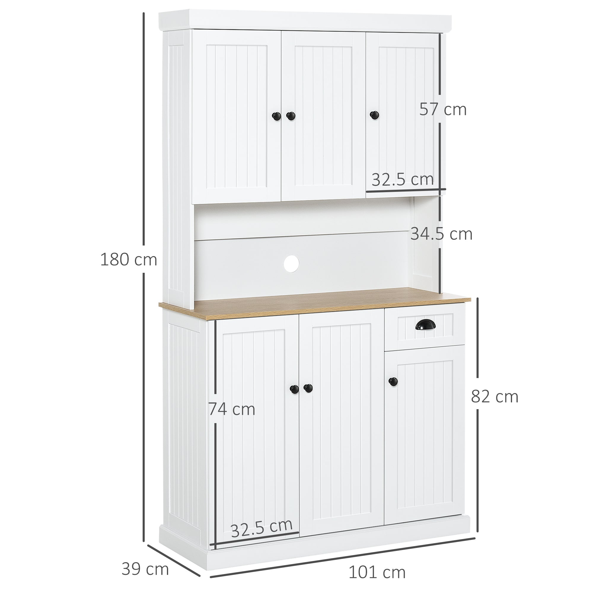 Modern Kitchen Cupboard, Kitchen Storage Cabinet with Microwave Oven Countertop, Drawer, White