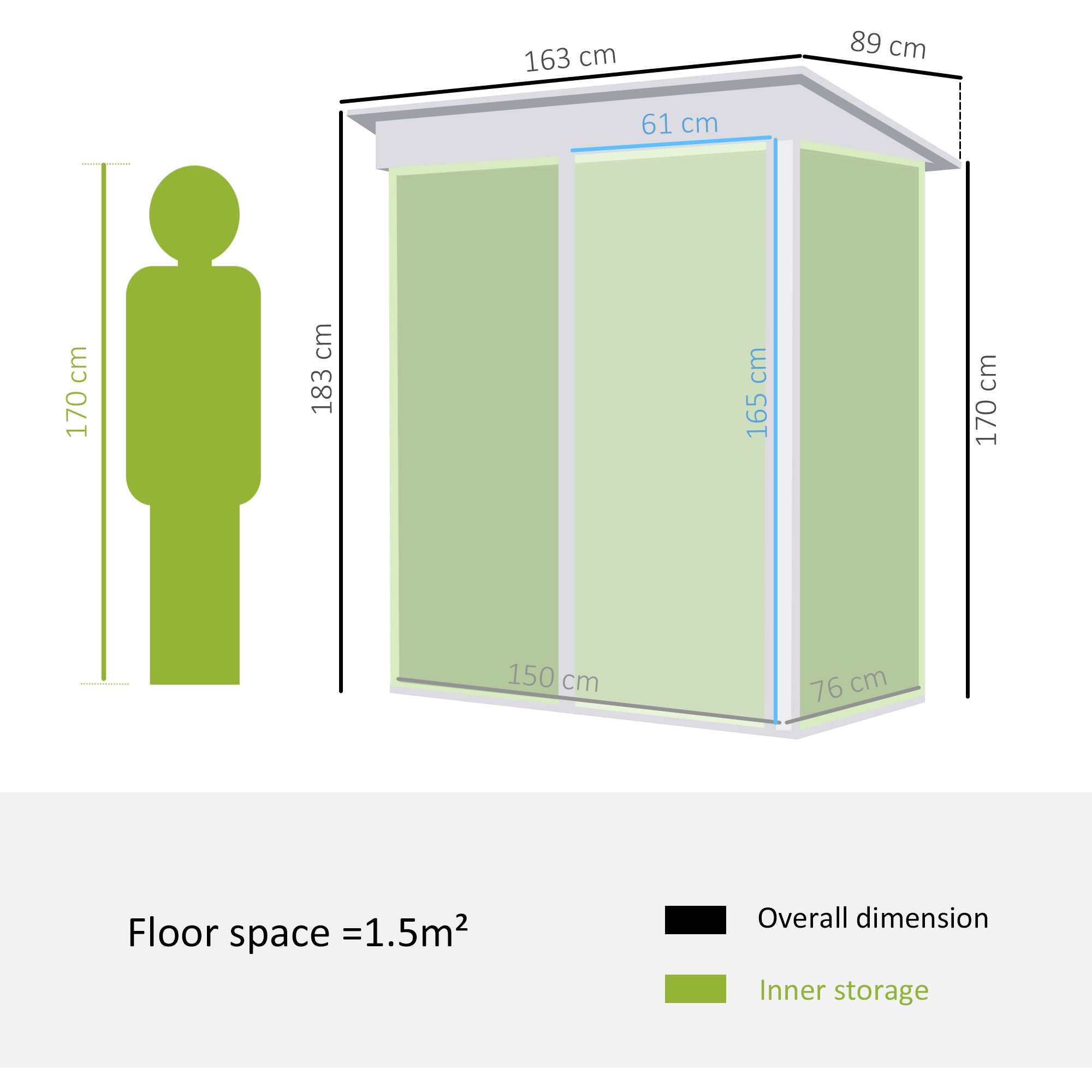 5 x 3ft Garden Storage Shed with Sliding Door and Sloped Roof Outdoor Equipment Tool Garden, Green