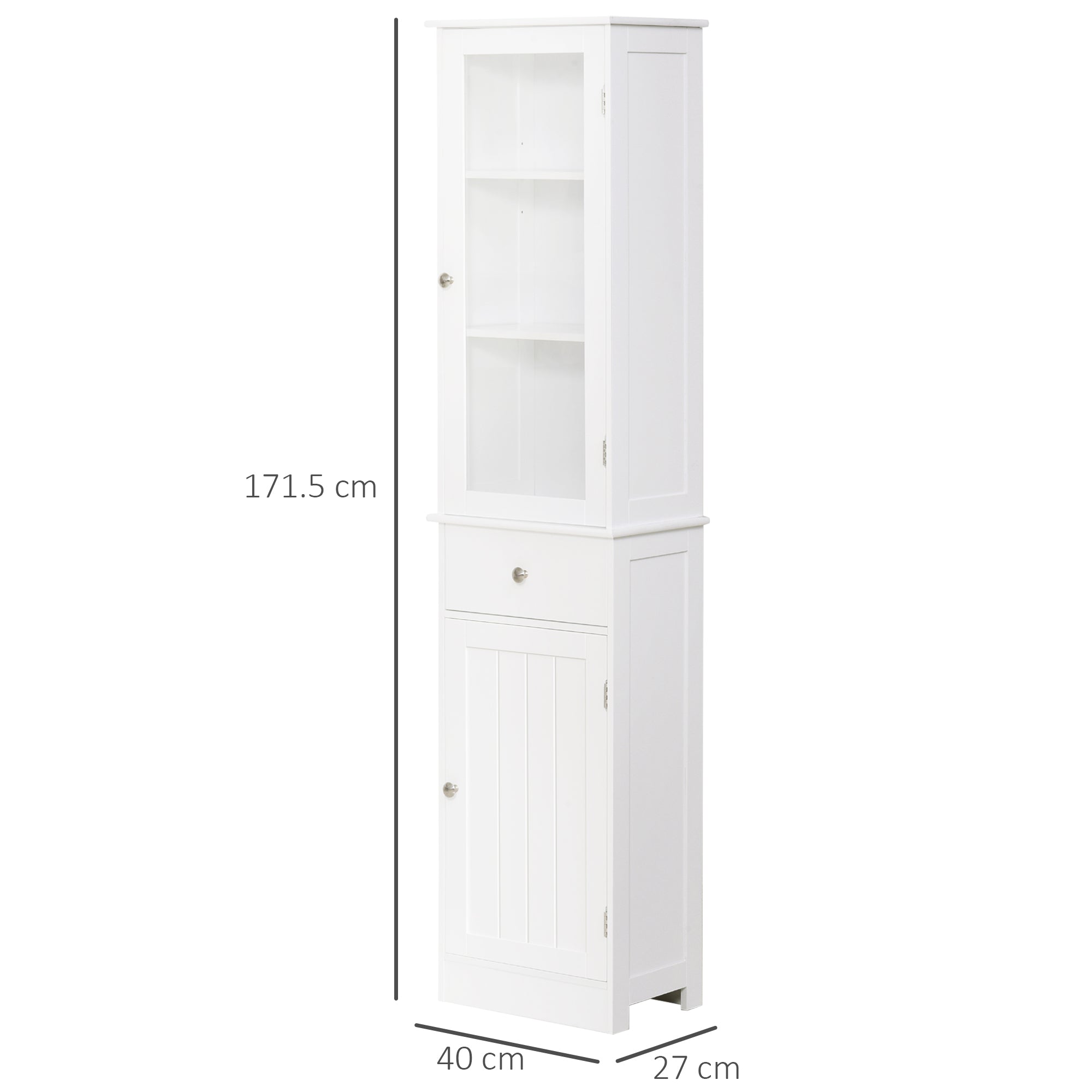 Bathroom Storage Cabinet with 3-tier Shelf Drawer Door, Floor Cabinet Free Standing Tall Slim Side Organizer Shelves, White