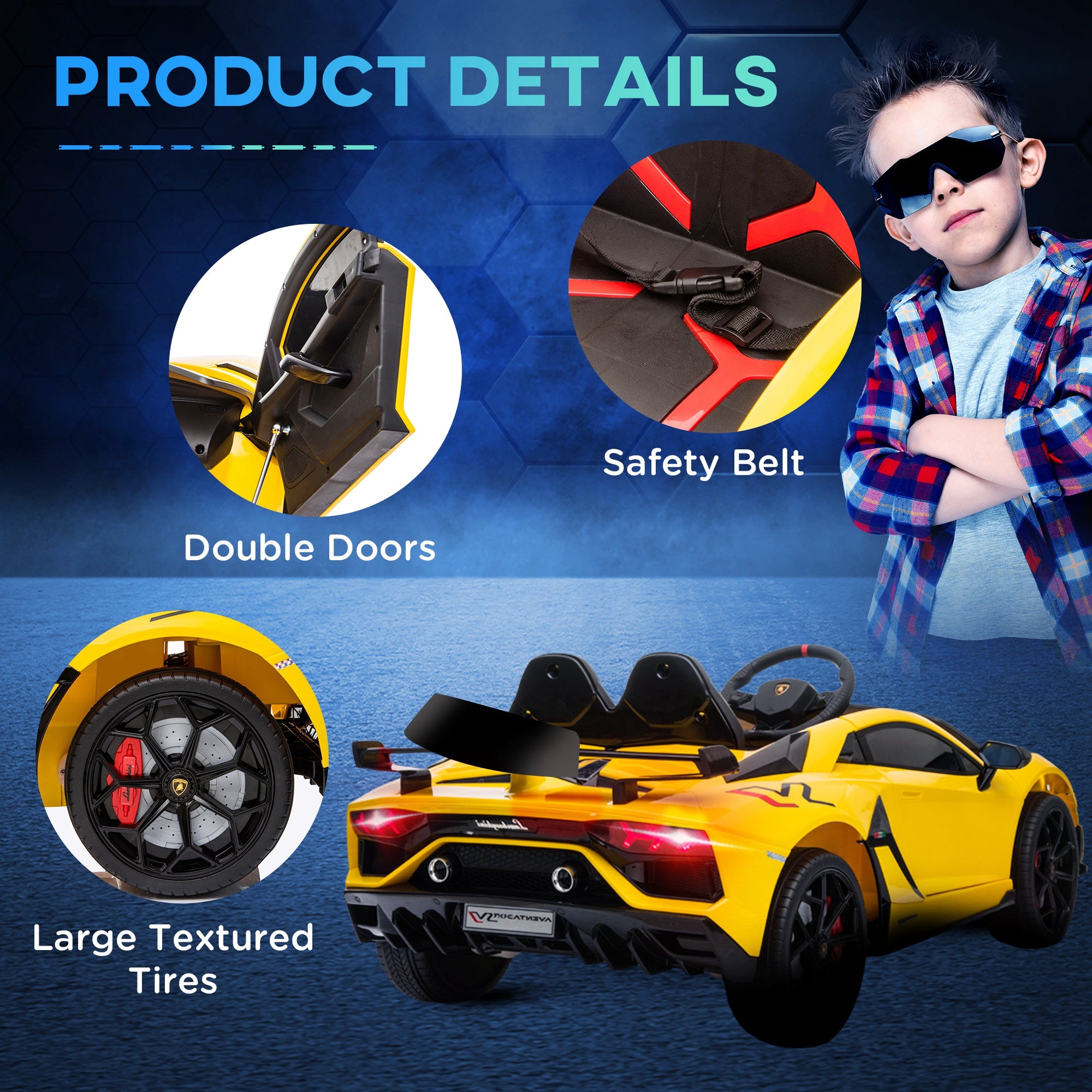 Compatible 12V Battery-powered Kids Electric Ride On Car Lamborghini Aventador Sports Racing Car Toy with Parental Remote Control Lights Yellow