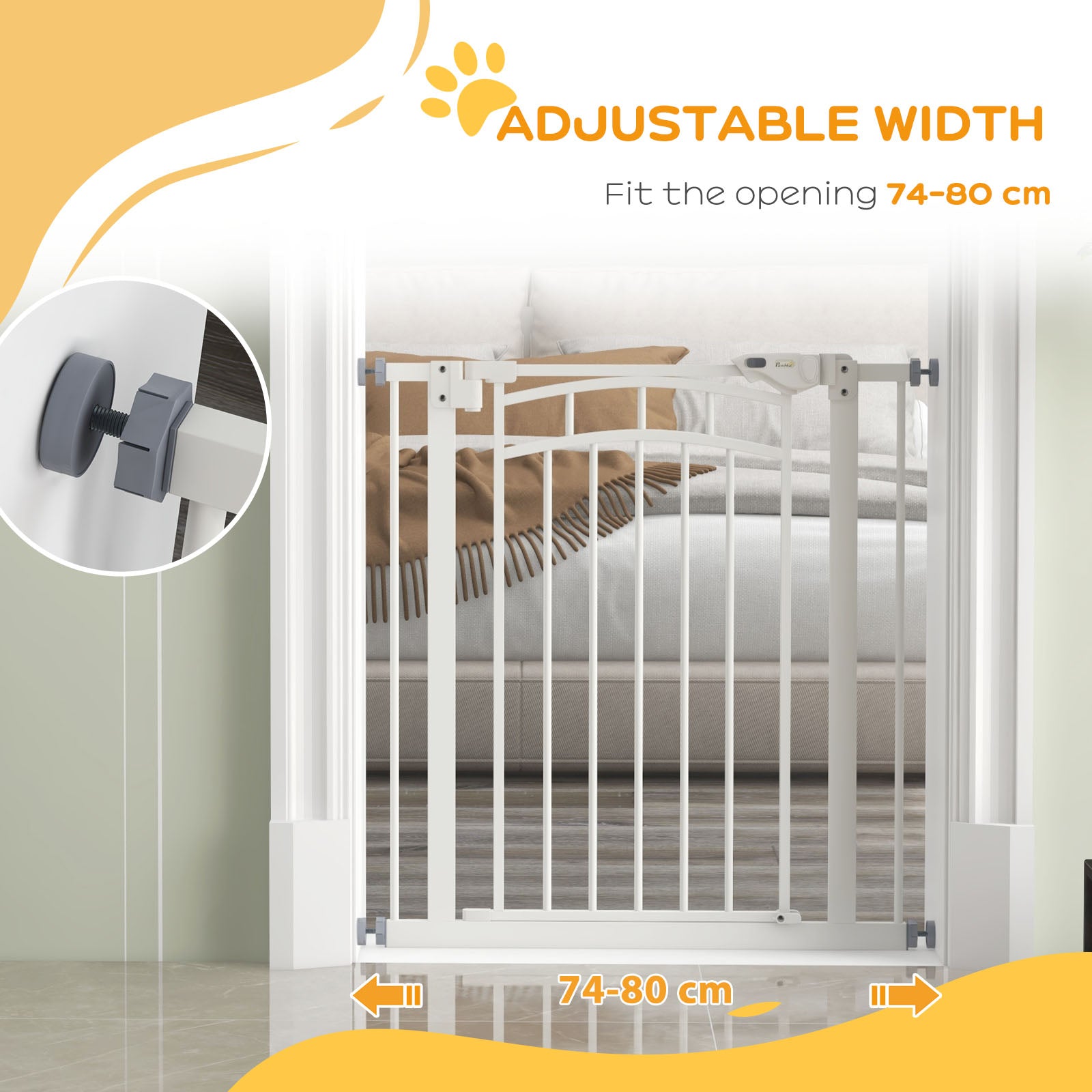 Pressure Fit Stair Gate, Dog Gate w/ Auto Closing Door, for Small, Medium Dog, Easy Installation, for 74-80cm Opening