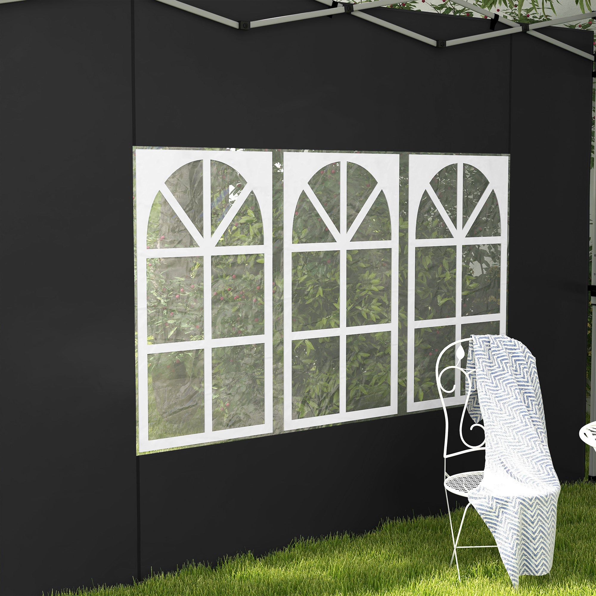 Gazebo Side Panels, Sides Replacement with Window for 3x3(m) or 3x4m Pop Up Gazebo, 2 Pack, Black