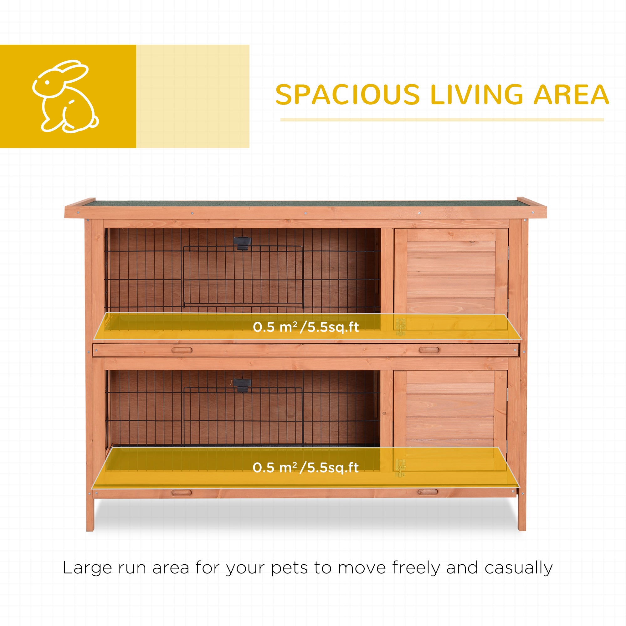 Double Decker Rabbit Hutch 4FT Guinea Pig Cage with No Leak Trays for Outdoor, Orange