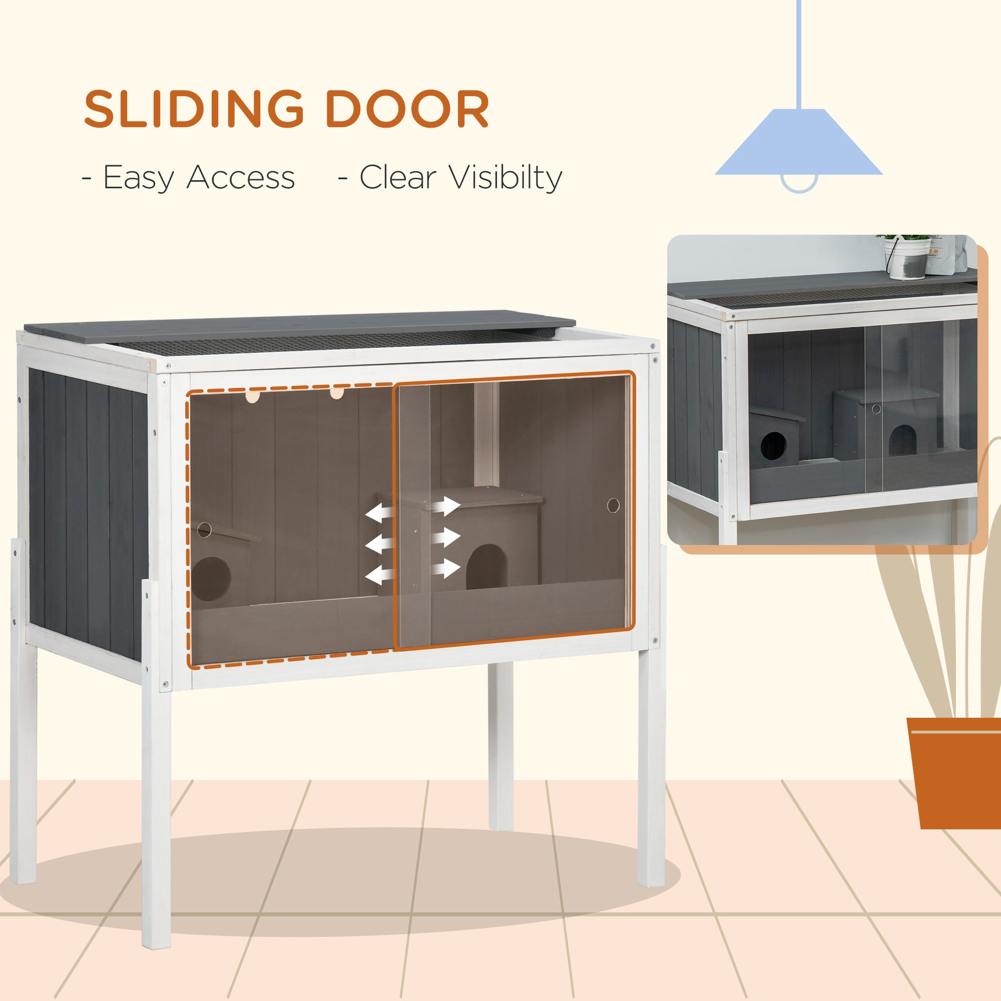 Wooden Hamster House Hamster Cage with Shelf, for Dwarf Hamsters, Gerbils, Rutin Chickens, with Huts, 82 x 45 x 81 cm, Dark Grey