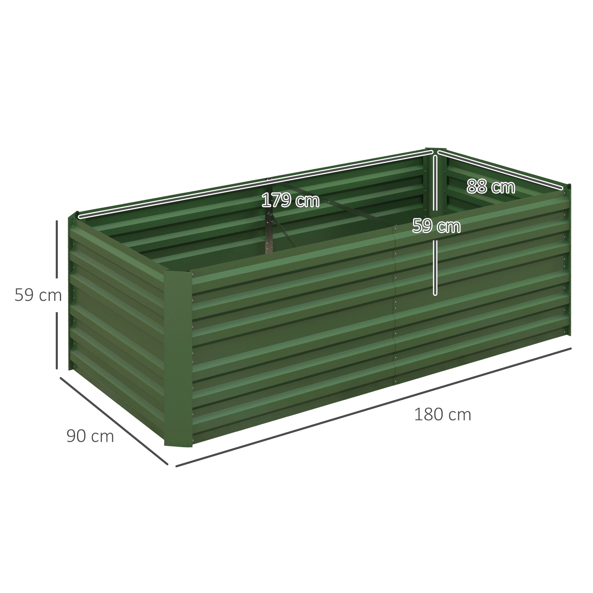 Raised Beds for Garden, Galvanised Steel Outdoor Planters with Multi-reinforced Rods, 180 x 90 x 59 cm, Green