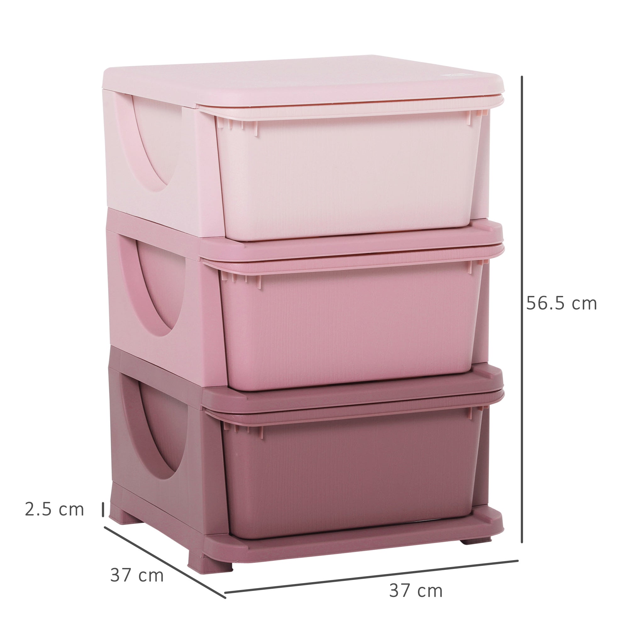 Kids Storage Units with Drawers 3 Tier Chest Vertical Dresser Tower Toy Organizer for Nursery Playroom Kindergarten Pink