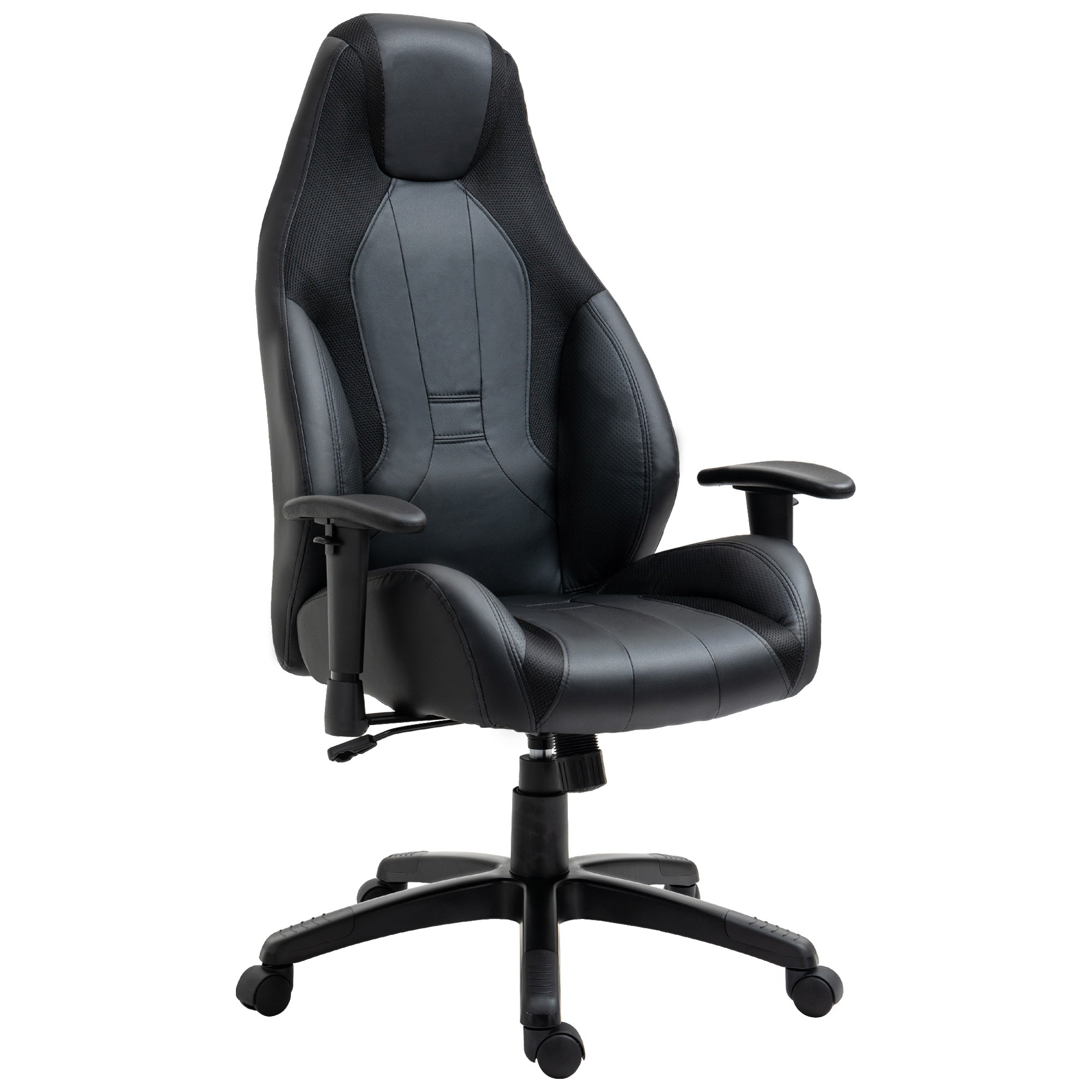 High Back Executive Office Chair Mesh & Fuax Leather Gaming Gamer Chair with Swivel Wheels, Adjustable Height and Armrest, Black