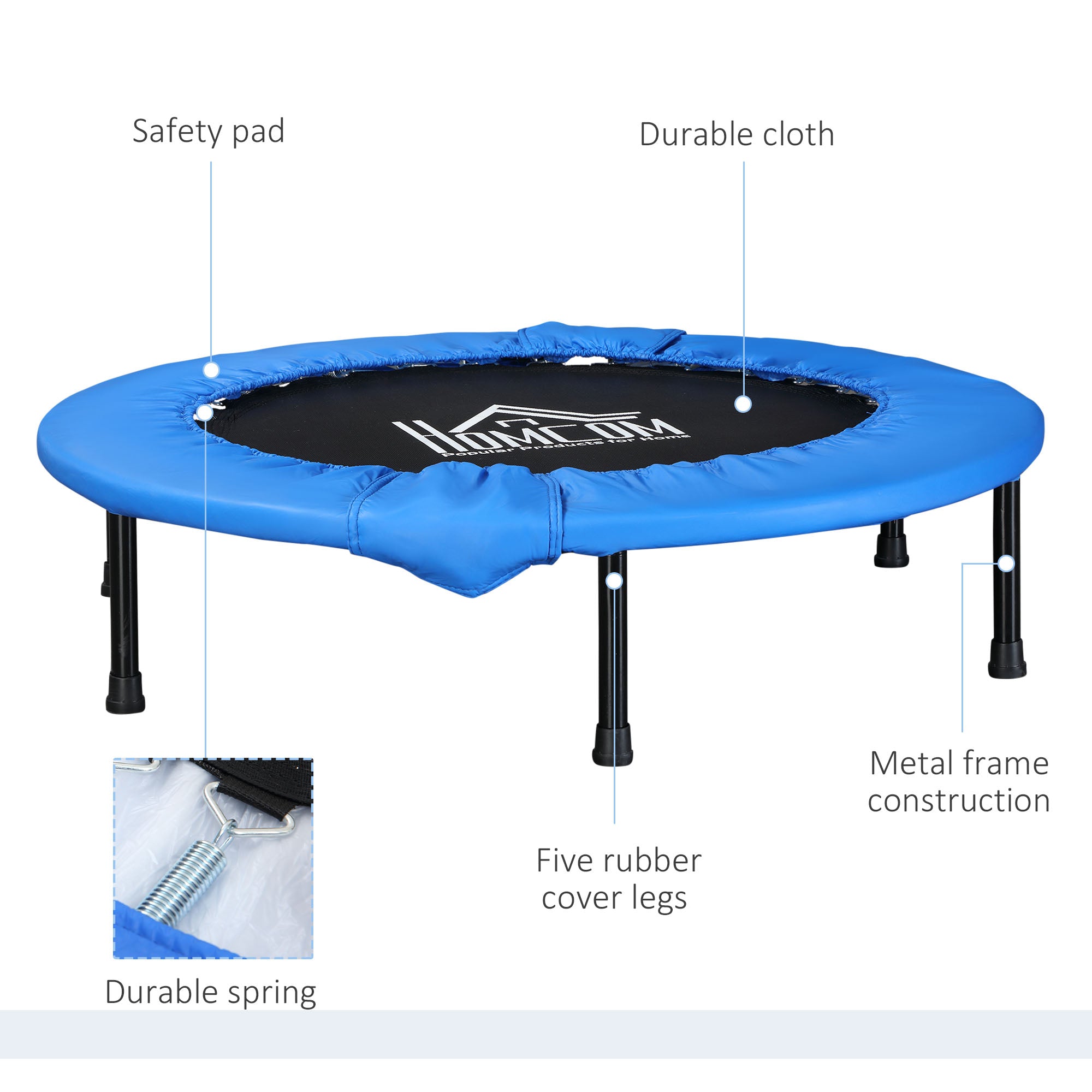 Soozier ?100cm Foldable Mini Fitness Trampoline Home Gym Yoga Exercise Rebounder Indoor Outdoor Jumper w/ Safety Pad, Blue and Black