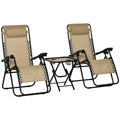 3 Piece Folding Zero Gravity Chair Set with Table and Cup Holders - Beige