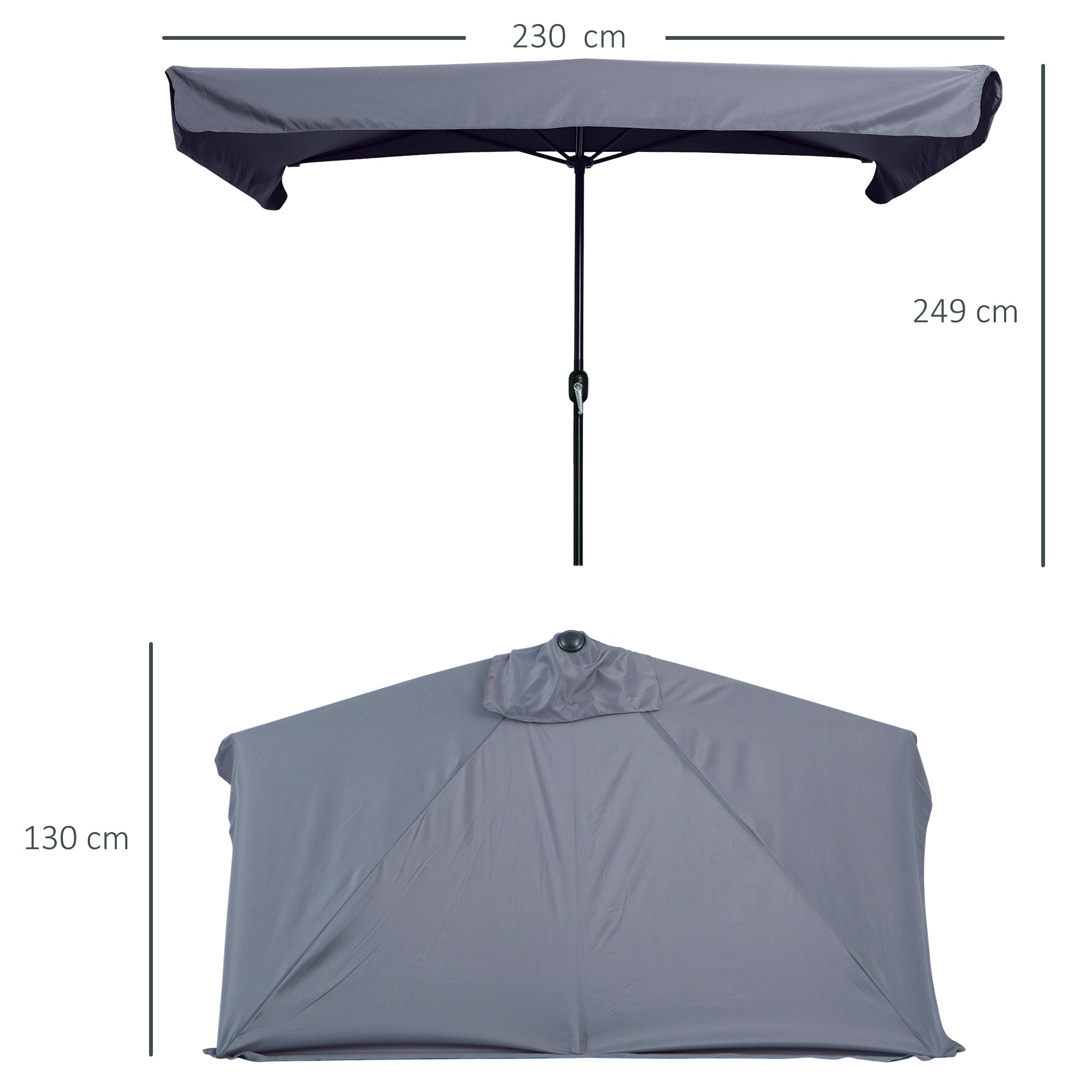 2.3m Half Parasol Semi Round Umbrella with Metal Frame and Crank Handle Grey