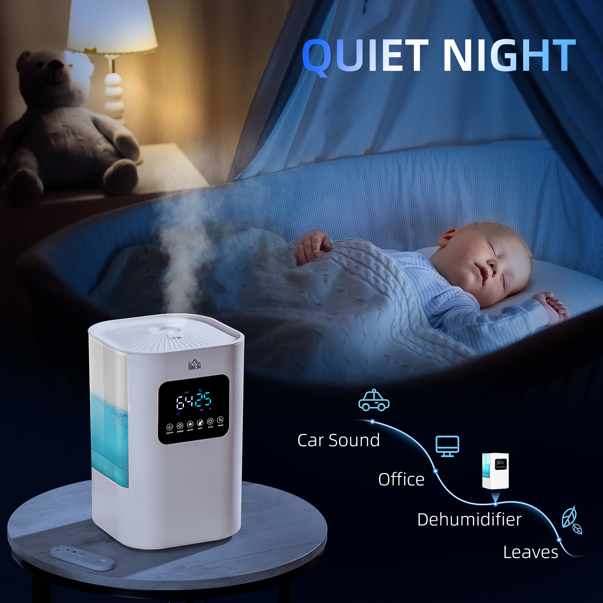 6L Warm Cool Mist Humidifiers for Bedroom, Air Humidifiers with Remote, LED Display, Quiet Operation with Auto Mode, Up to 13H for 20 ㎡, White