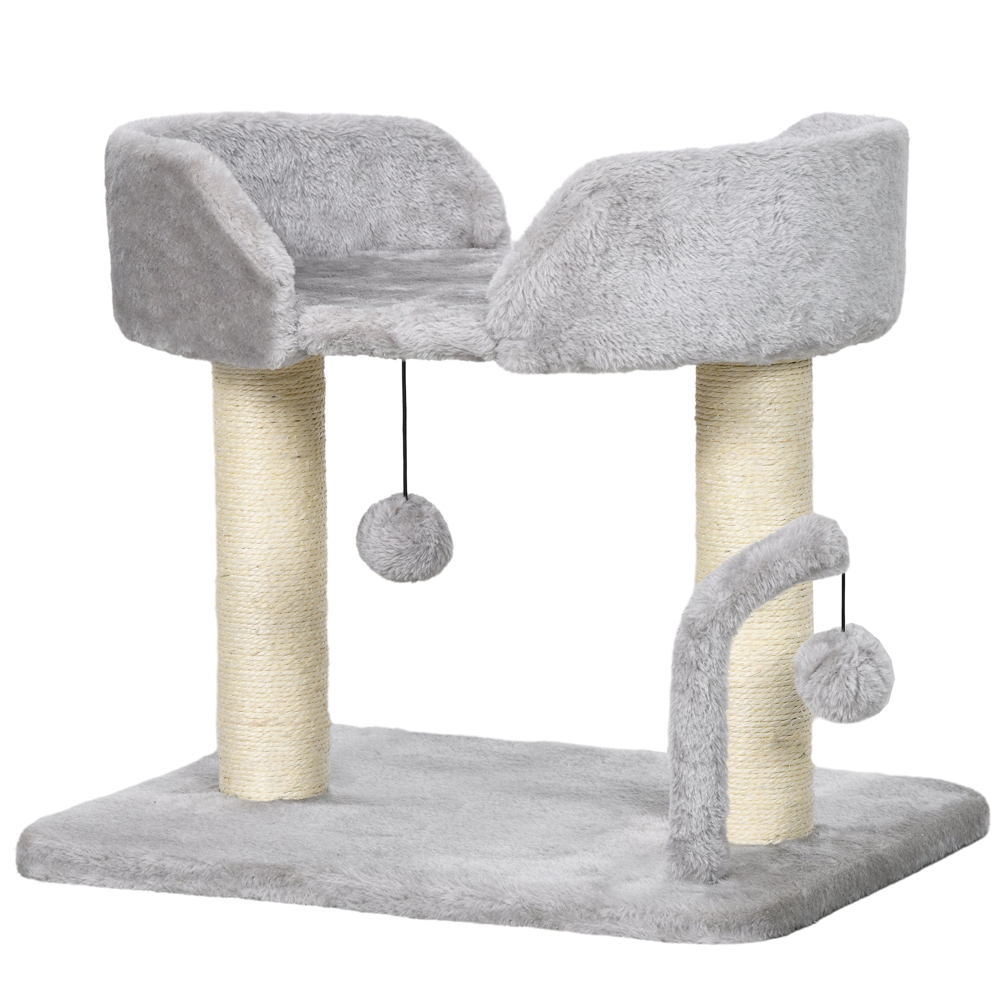 42cm Indoor Cat Tree, with Toy Balls, Sisal Scratching Post - Light Grey