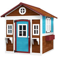 Wooden Kids Playhouse with Doors, Windows, Plant Pots & Boxes for Ages 3-8 - Dark Brown