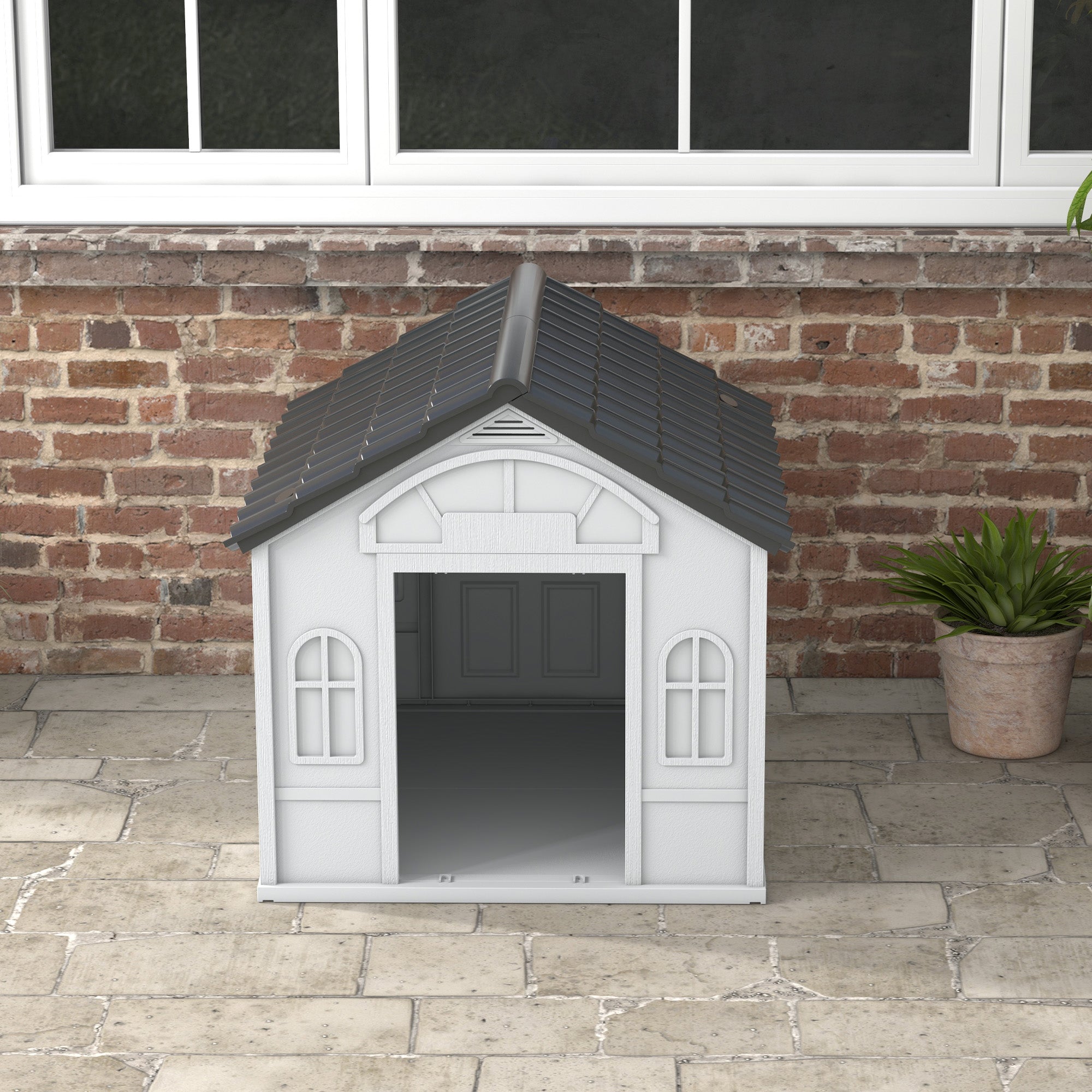 Plastic Weatherproof Dog House, Grey