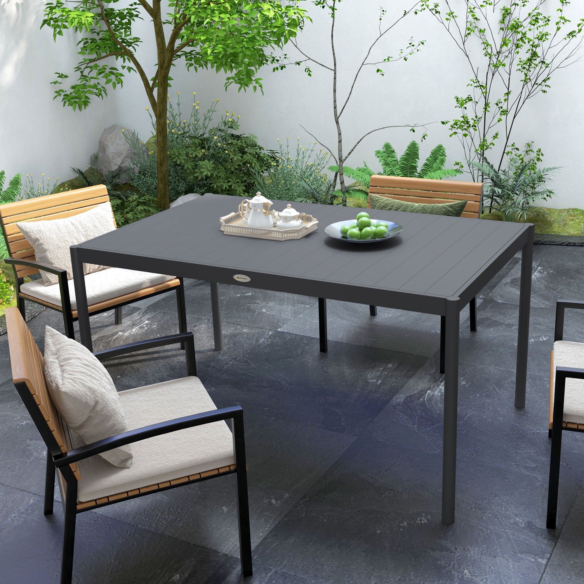 6 Seater Aluminium Outdoor Dining Table - Durable Powder Coated