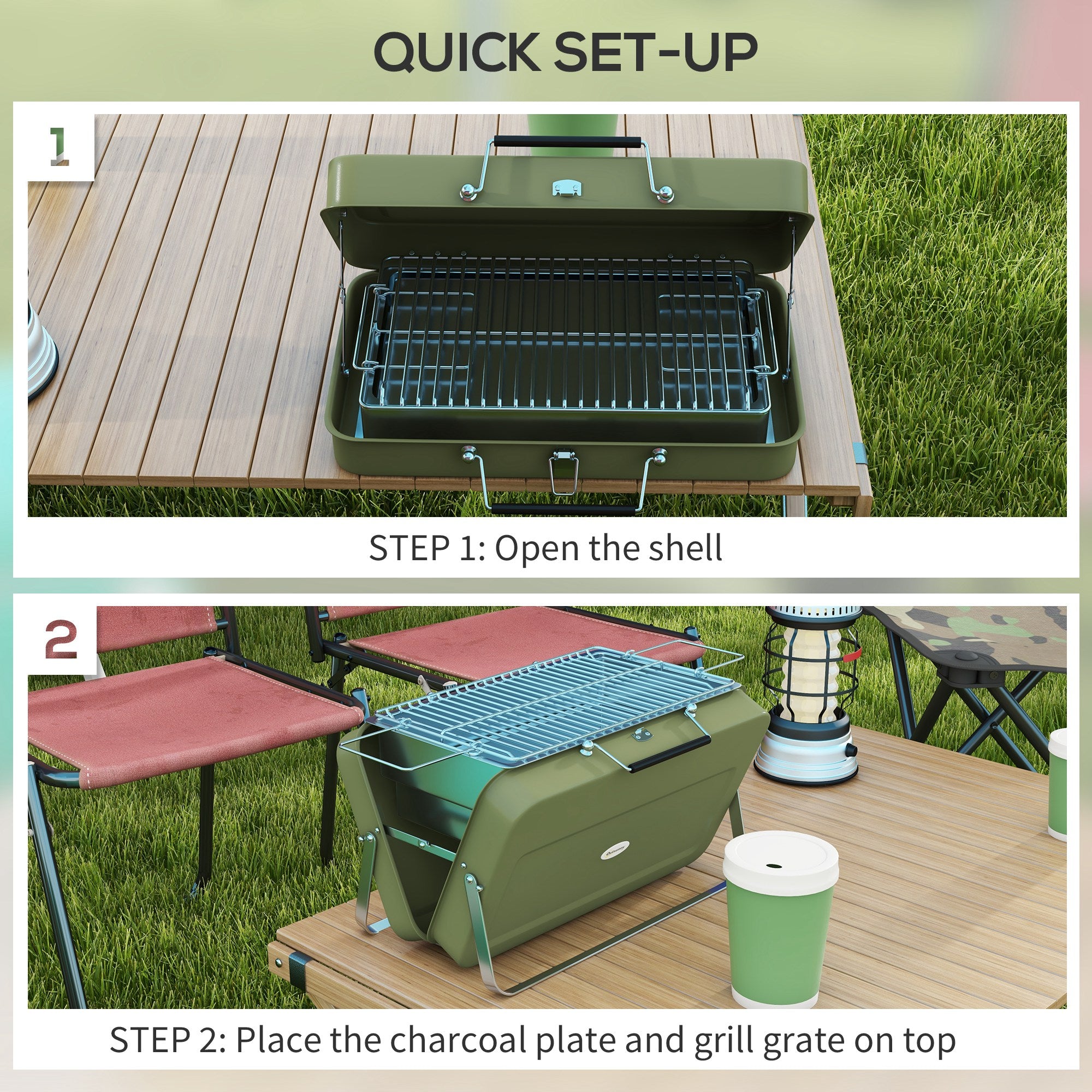 Foldable Suitcase Mini Charcoal Barbecue Grill BBQ - Green