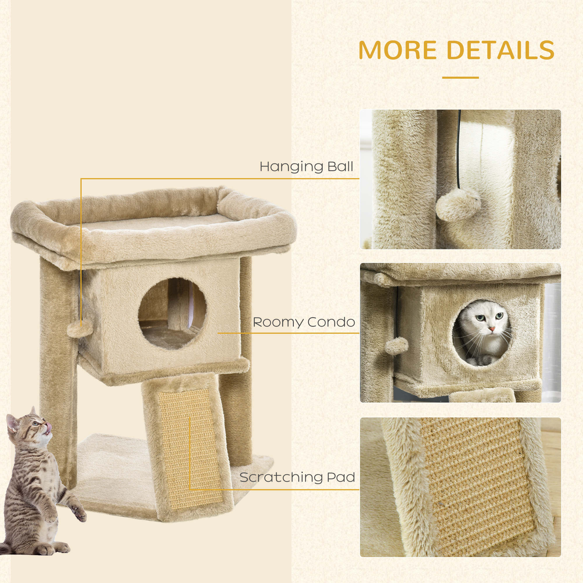 Cat tree Tower Climbing Activity Center Kitten Furniture with Jute Scratching Pad Ball Toy Condo Perch Bed Post 40 x 40 x 57cm Coffee