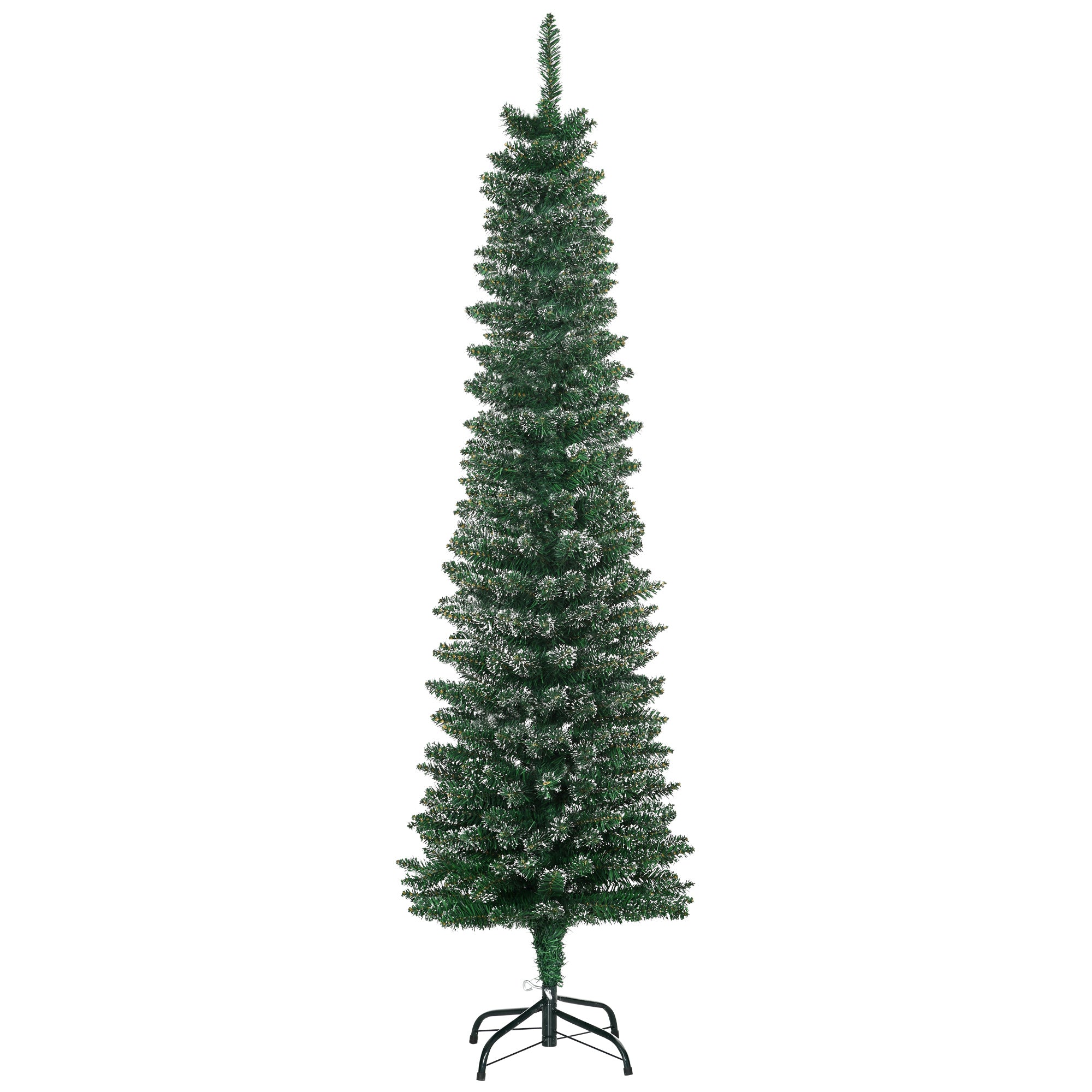 5.5FT Artificial Snow Dipped Christmas Tree Xmas Pencil Tree Holiday Home Indoor Decoration with Foldable Black Stand, Green