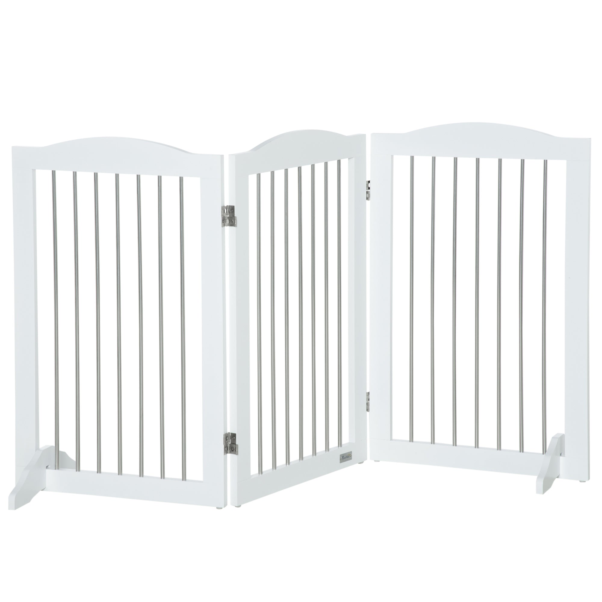 Foldable Dog Gate, Wooden Freestanding Pet Gate with 2 Support Feet, Dog Barrier for Doorways, Stairs, Halls - White